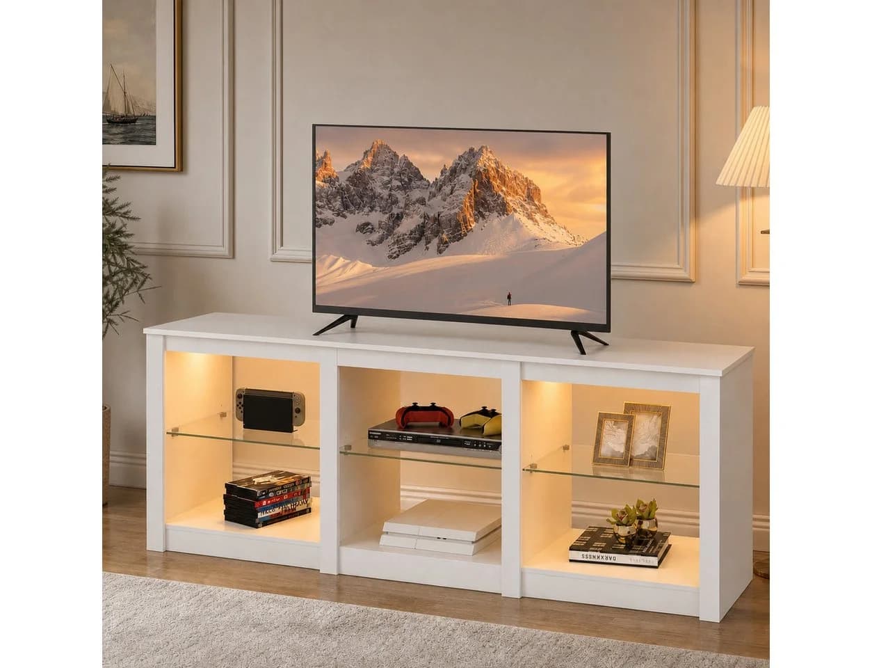 WLIVE Lowboard TV-Schrank Weiß RGB-LED