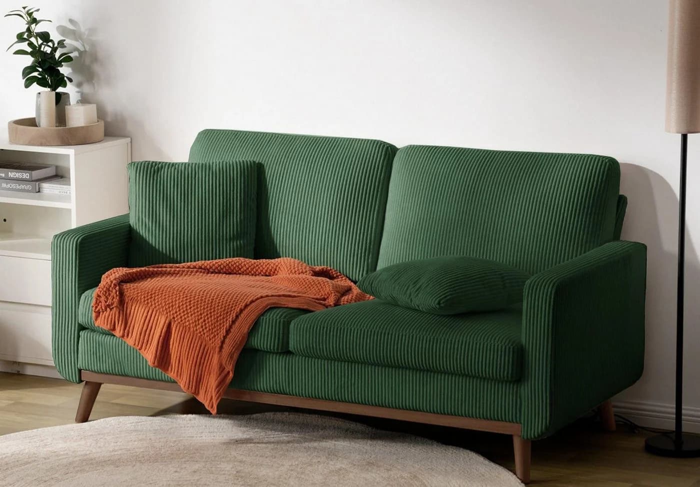 Patbrela 2-Sitzer Sofa Beige Skandinavisches Design geripptes Velours