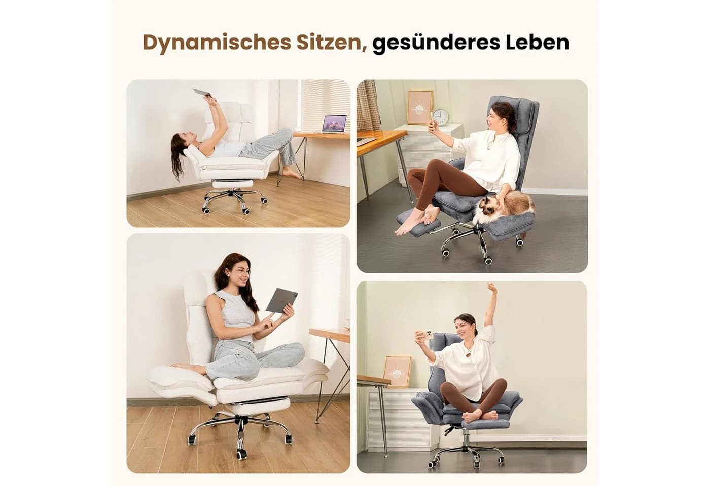 Patbrela Bürostuhl mit klappbaren Armlehnen & Fußstütze Weiß