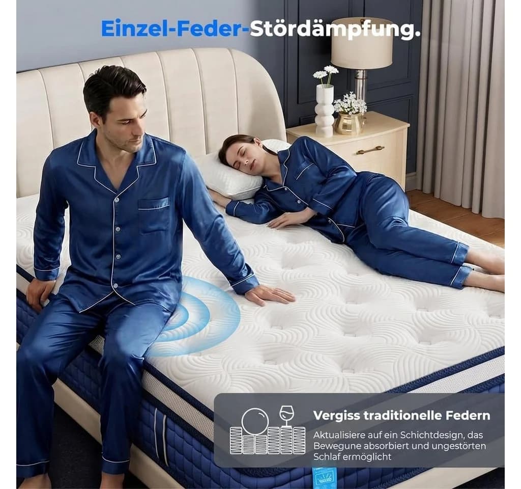 Patbrela Boxspringmatratze Gel Memory Schaum Taschenfederkern Grau