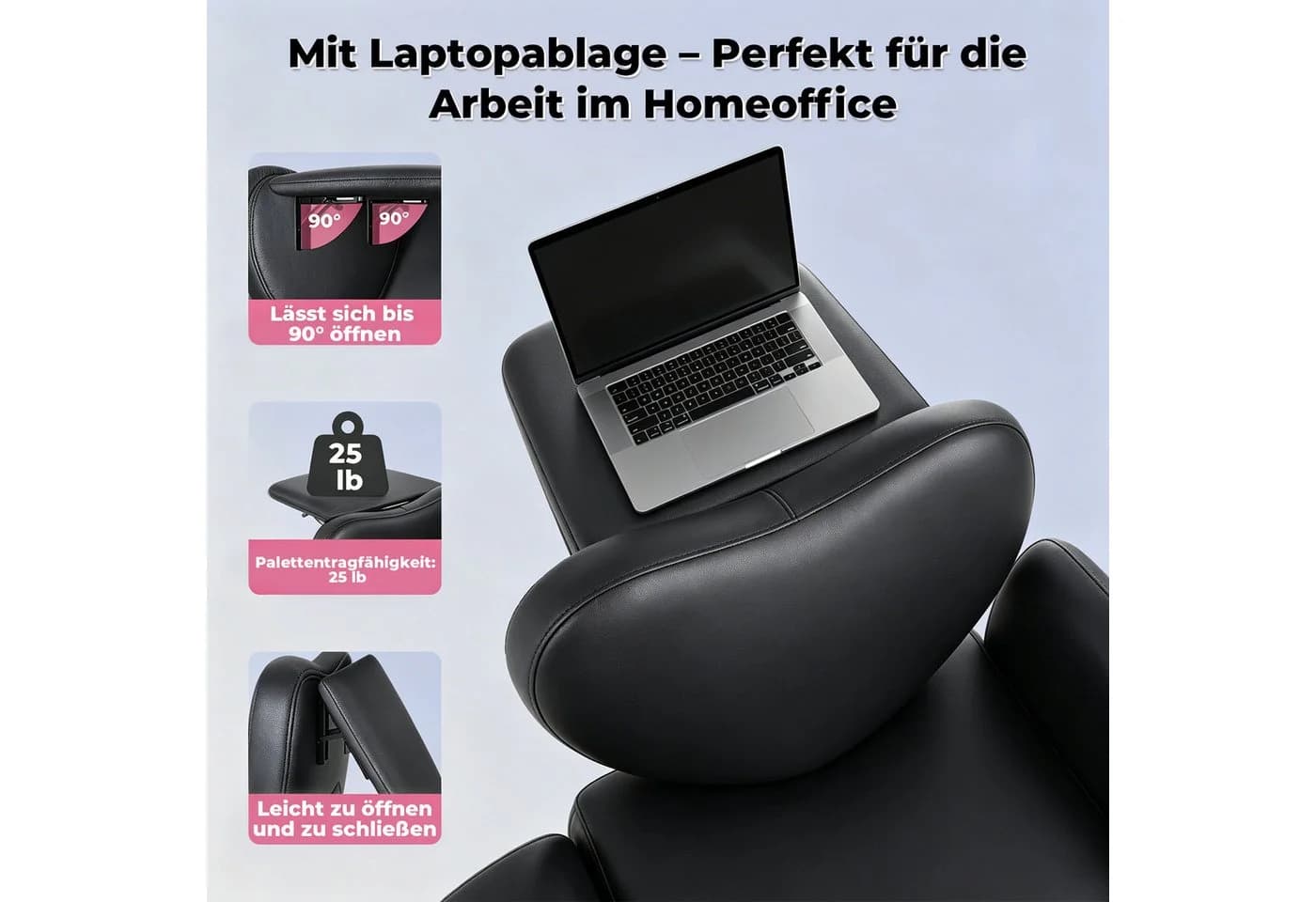 Patbrela Bürostuhl mit klappbarer Tischplatte und Armlehnen Schwarz