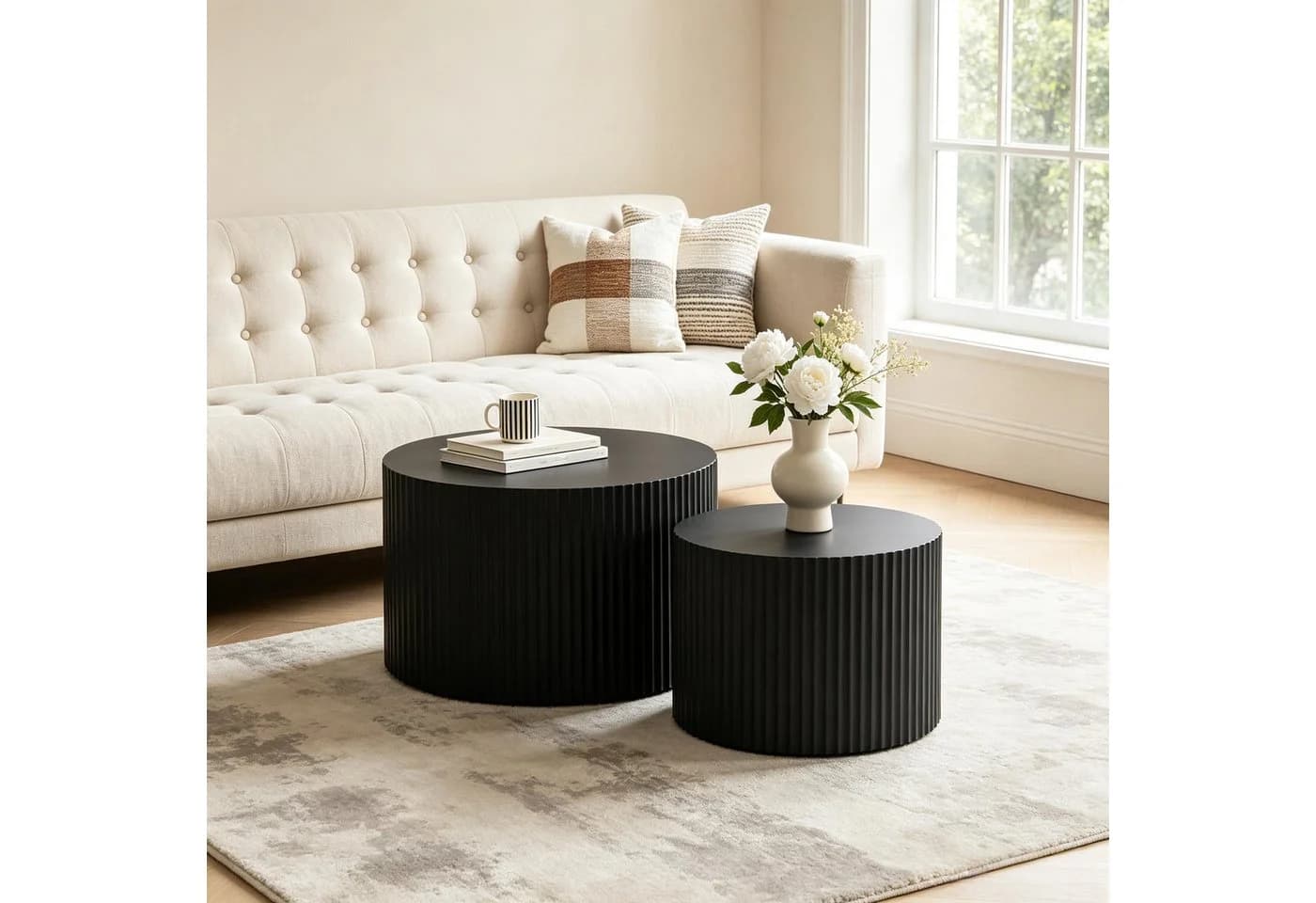 WILLIAMSPACE Couchtisch Set Schwarz MDF Rund ineinander schiebbar