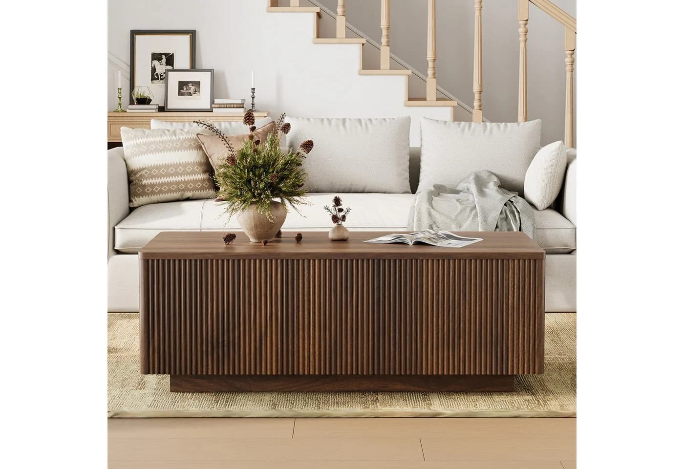FABATO Lift-Couchtisch 106 cm Braun Holz-Optik Mid-Century
