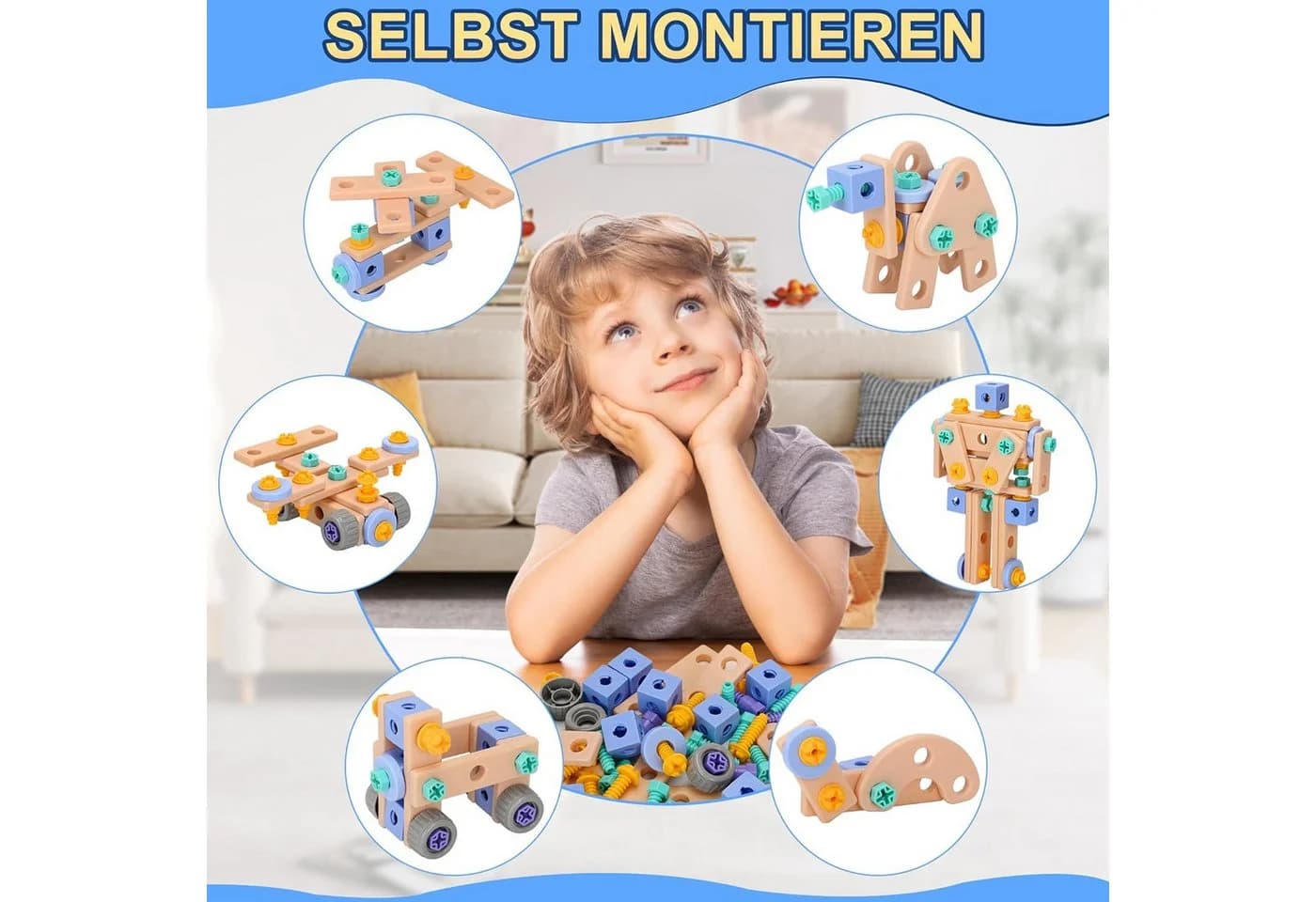 Luckice Lernspielzeug magnetische Bausteine 160-tlg. Blau
