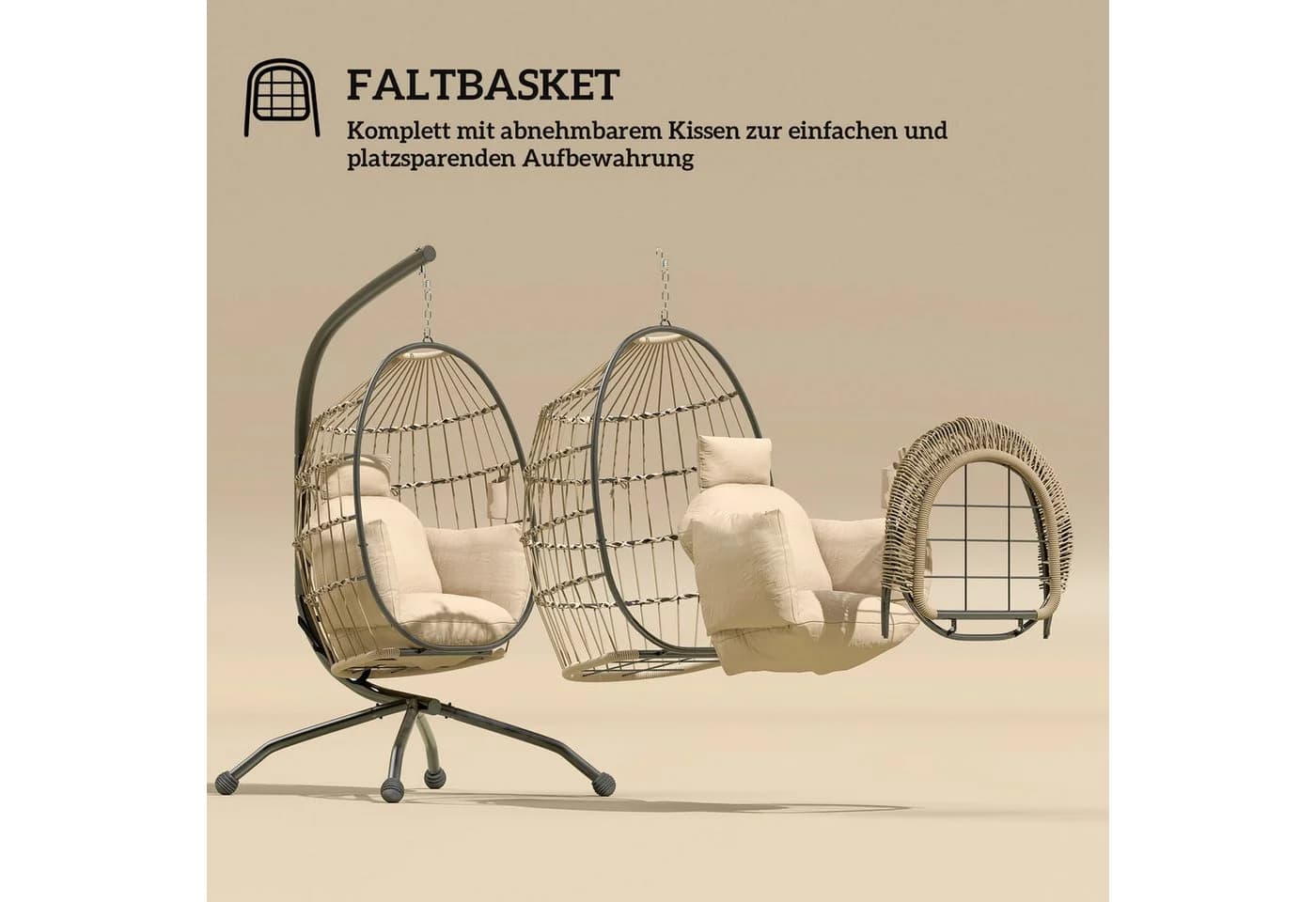 Luckice Hängesessel Beige mit Kissen & Ständer