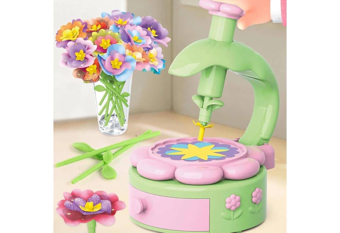 ibettertec Spielzeug-Gartenset Bastelset mit Maschine zum Stoffblumen Basteln