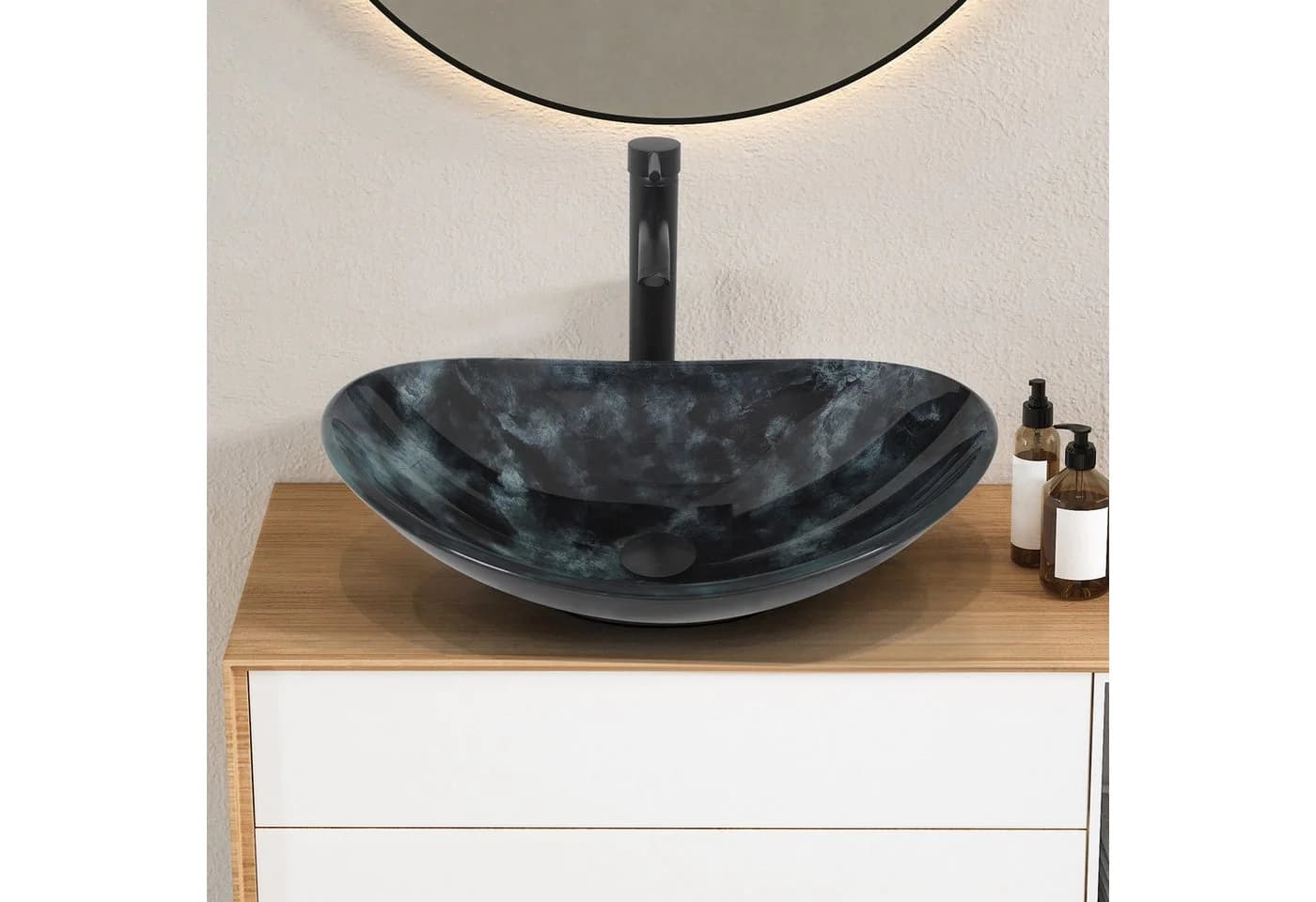 Puluomis Oval Aufsatzwaschbecken mit Wasserhahn Set