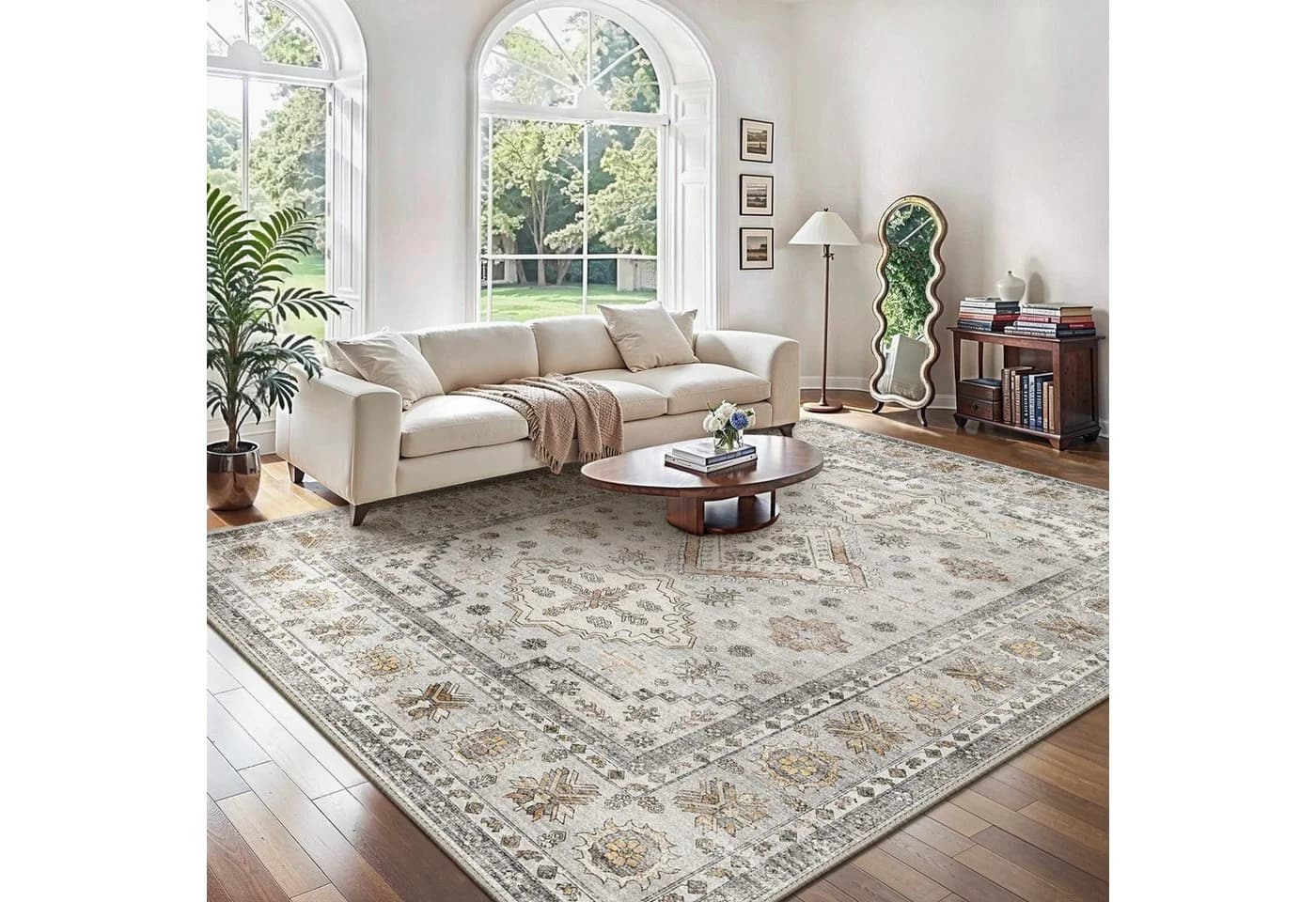 GENIMO Teppich Wohnzimmer Boho Kurzflor waschbar rutschfest 60x90cm orange