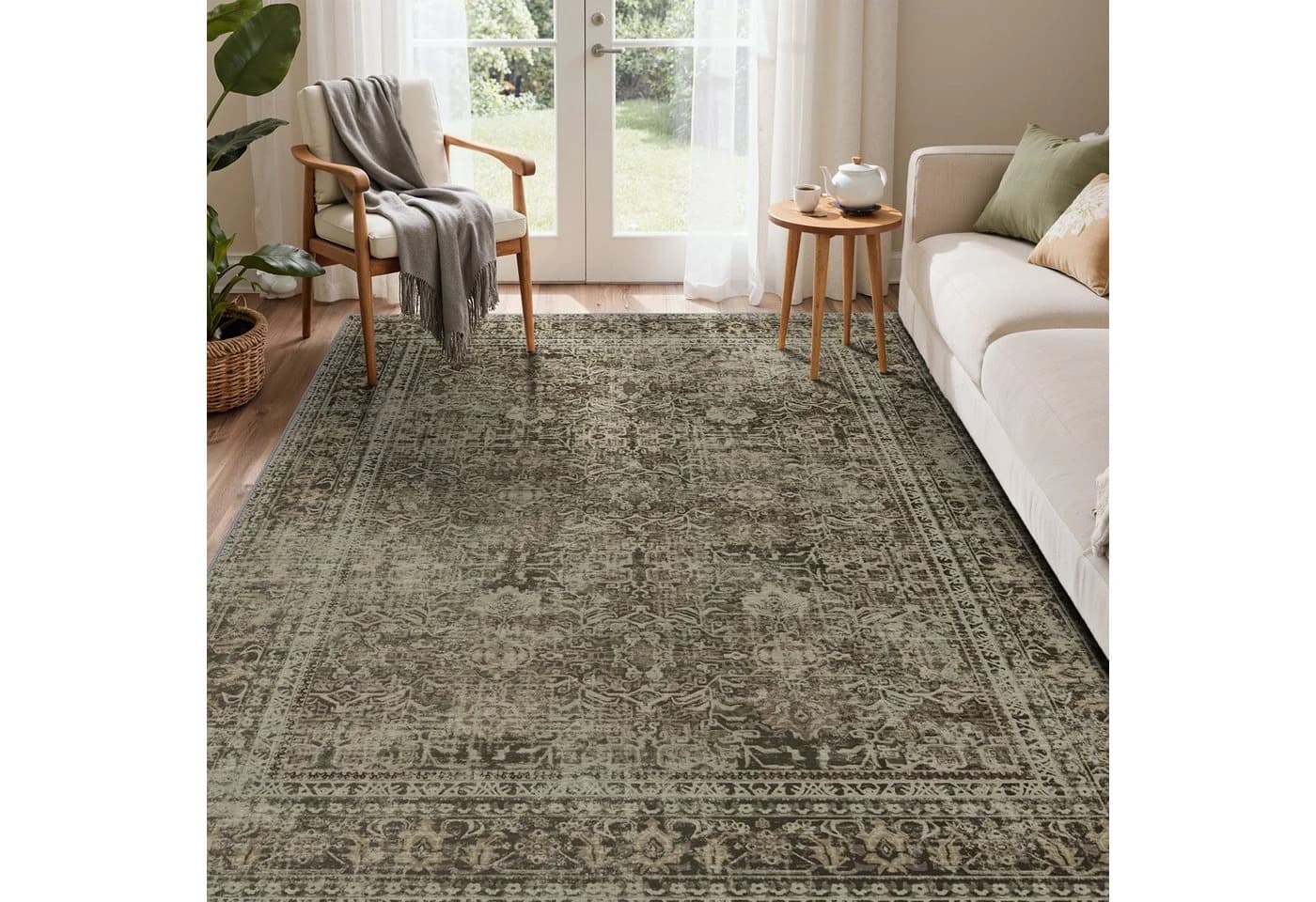 GENIMO Vintage Boho Teppich Dunkelbraun