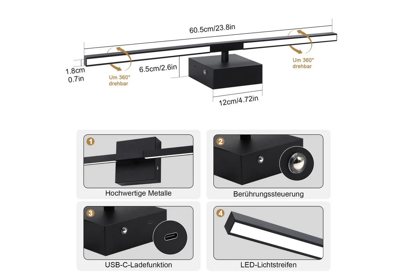 Lapalife Wandleuchte 10000mAh Akku Wandleuchte Innen Dimmbar 3 Farbtemperaturen LED
