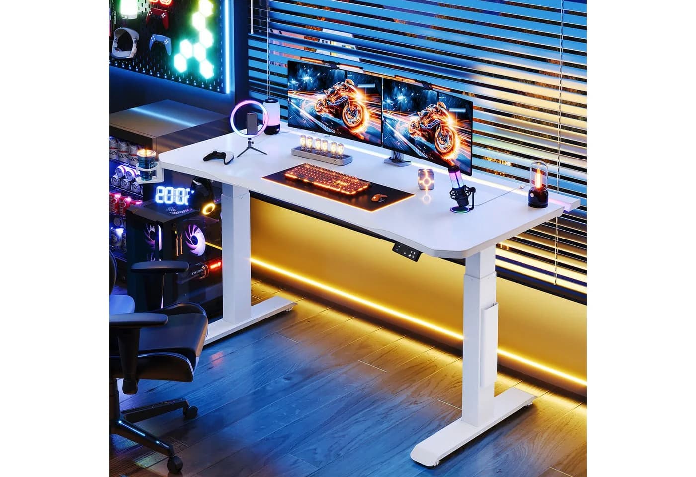 HOMALL Höhenverstellbarer Gamingtisch mit RGB-LED und Kunstlederoptik