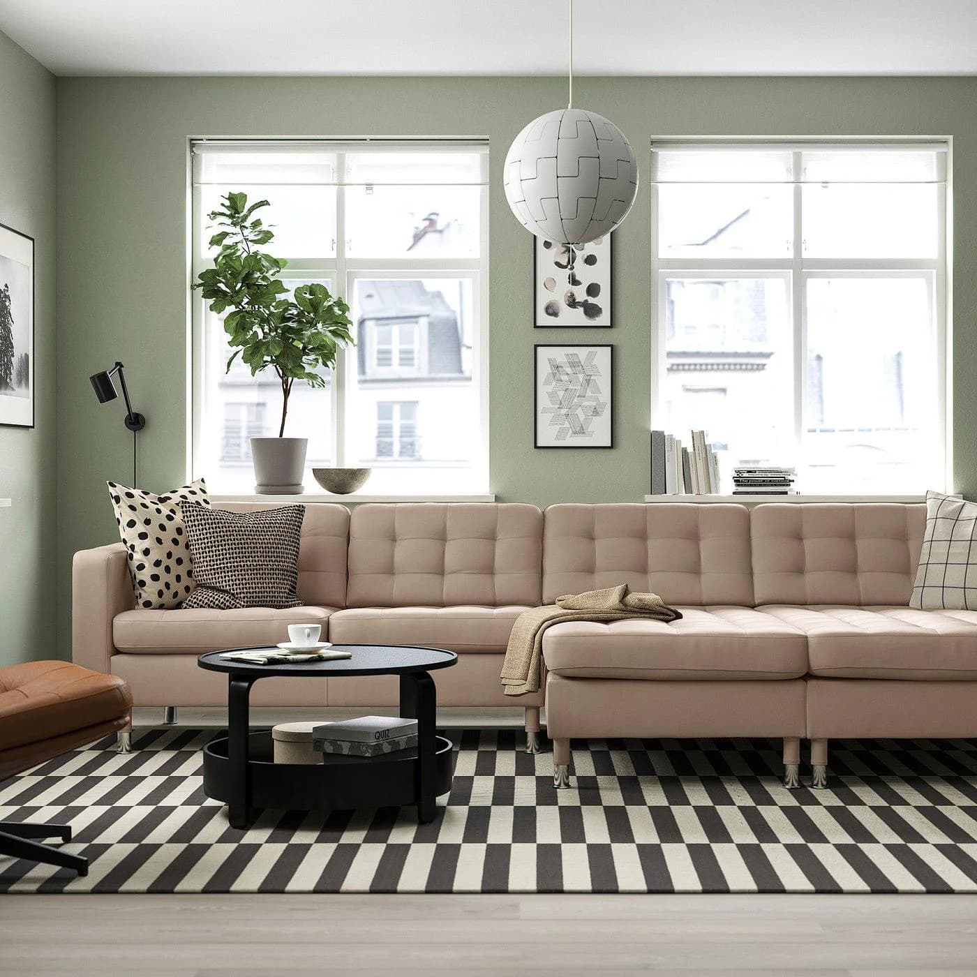 IKEA LANDSKRONA 4er-Sofa mit Récamieren Beige/Grau Leder & Stoff