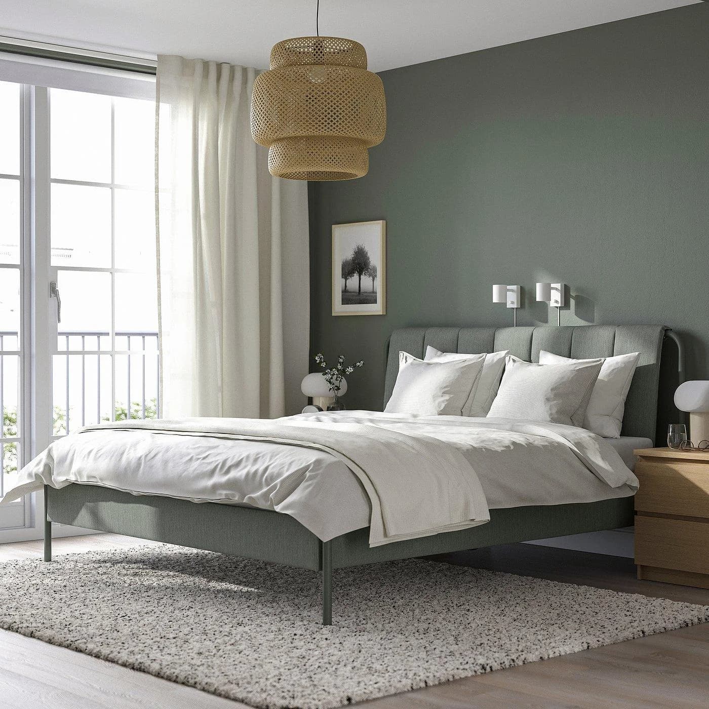 IKEA TÄLLÅSEN Bettgestell gepolstert Dunkelgrün Modern