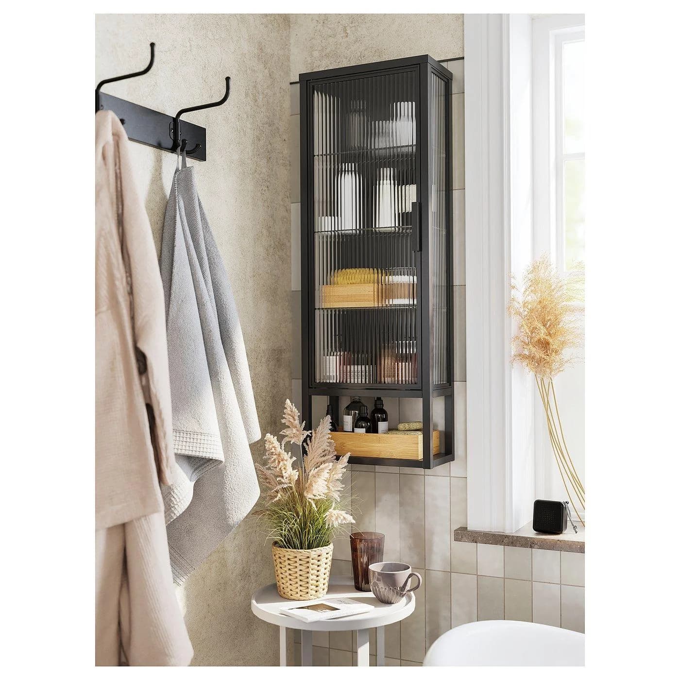 IKEA MOSSJÖN Wandschrank mit Böden und Glastür Anthrazit
