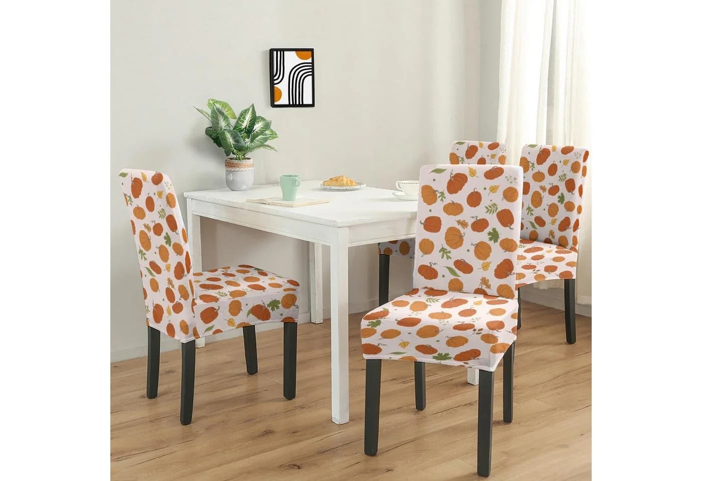 Bomiclss Stuhlhusse 4-teilig Orange Kürbis-Motiv Polyester