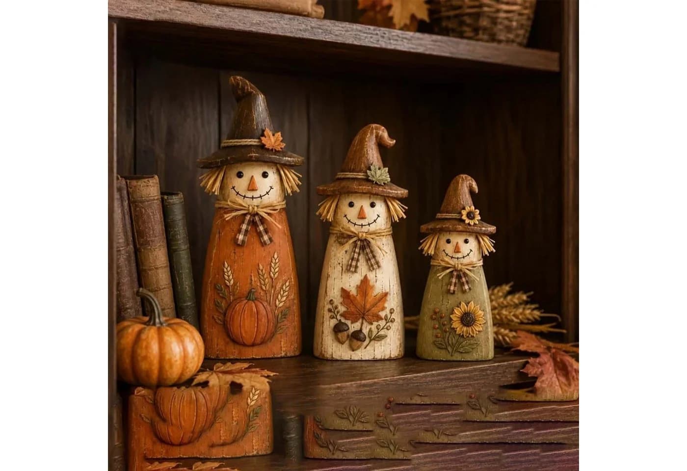 Bomiclss 3-teiliges Vintage-Halloween-Innendekorationsset aus Holz