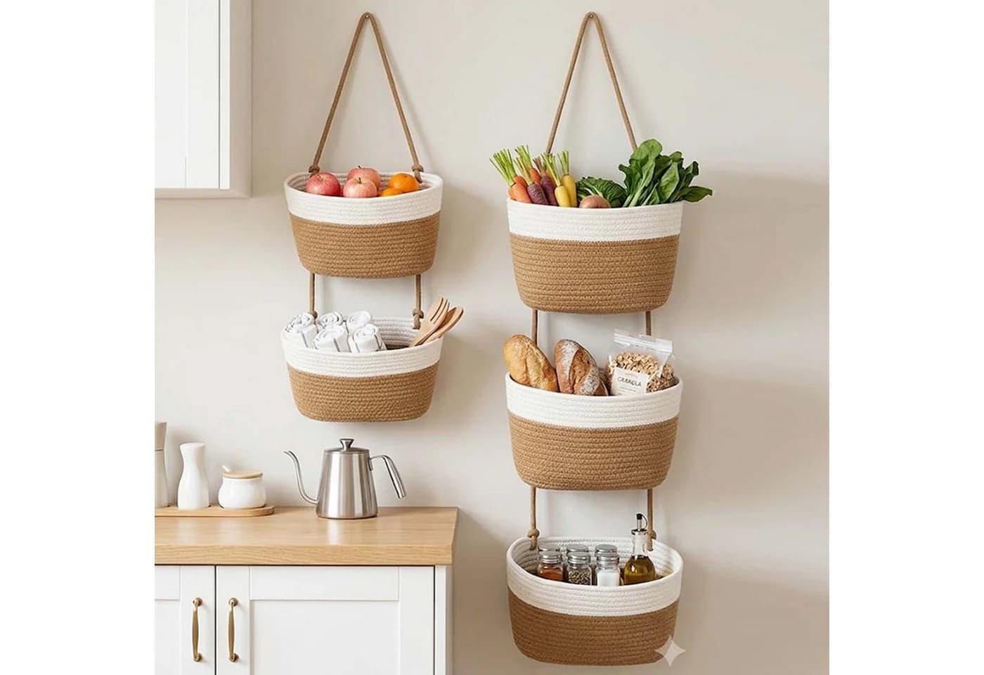 Zyronn 5-stöckiger Hängekorb Beige Boho Wandorganizer