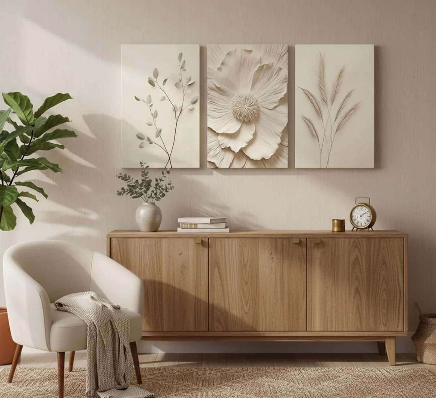 Zyronn Leinwandbild Boho Abstrakt 3er Set Beige Braun Ohne Rahmen
