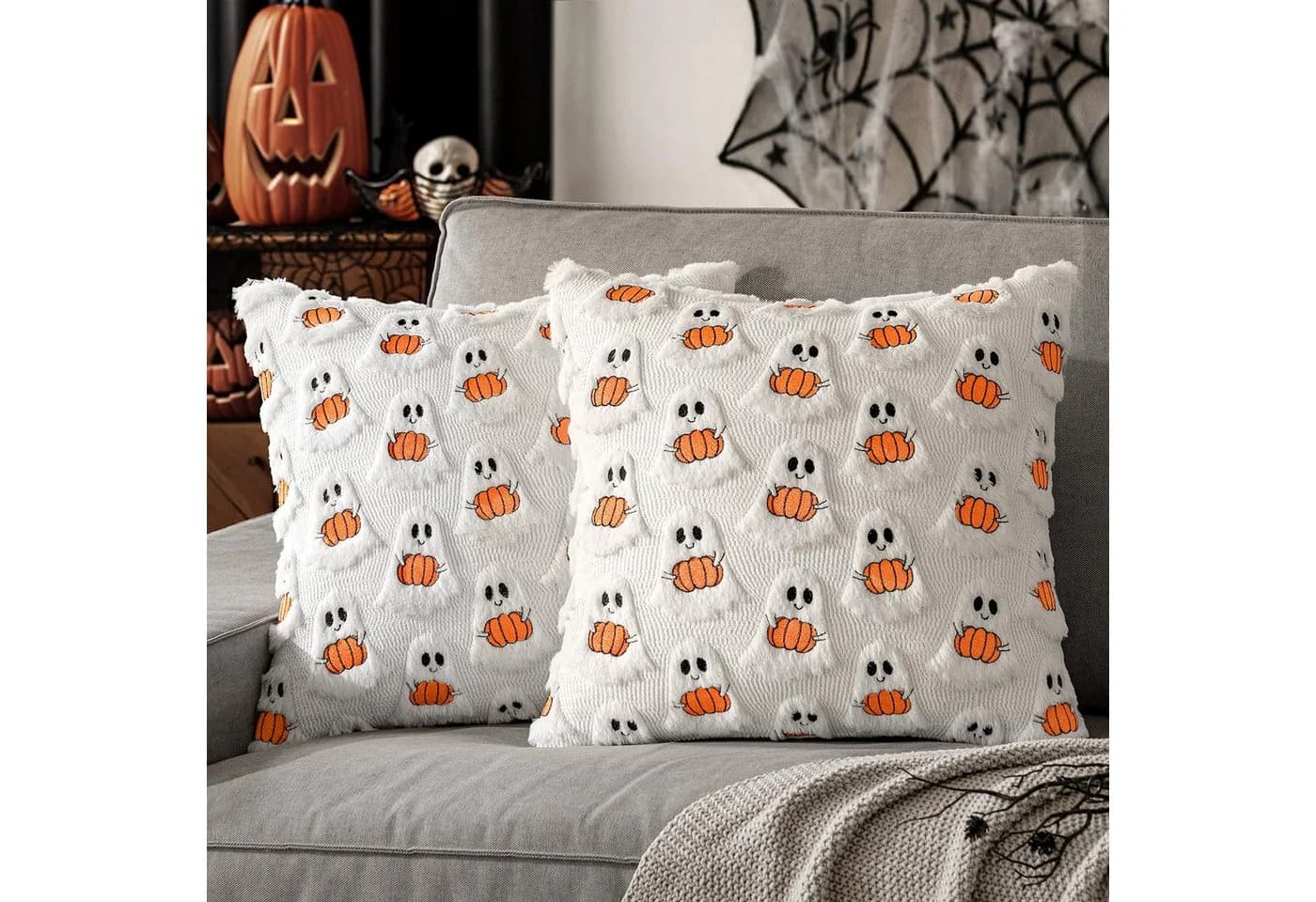 Bomiclss Kissenbezug Halloween Geist Kürbis 45x45 cm 2er Set