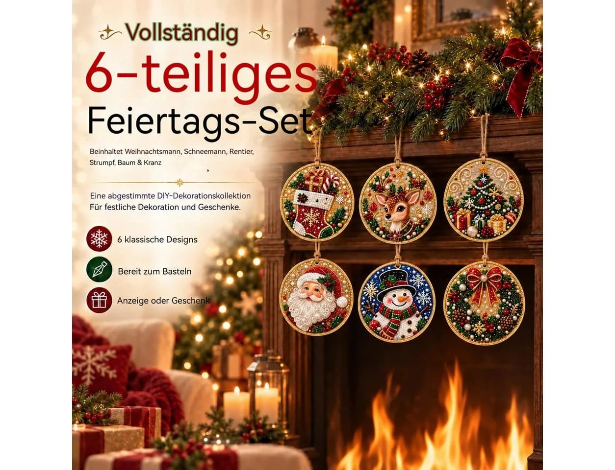 Bomiclss 6-teiliges Weihnachtsbaumschmuck-Set DIY Diamantmalerei