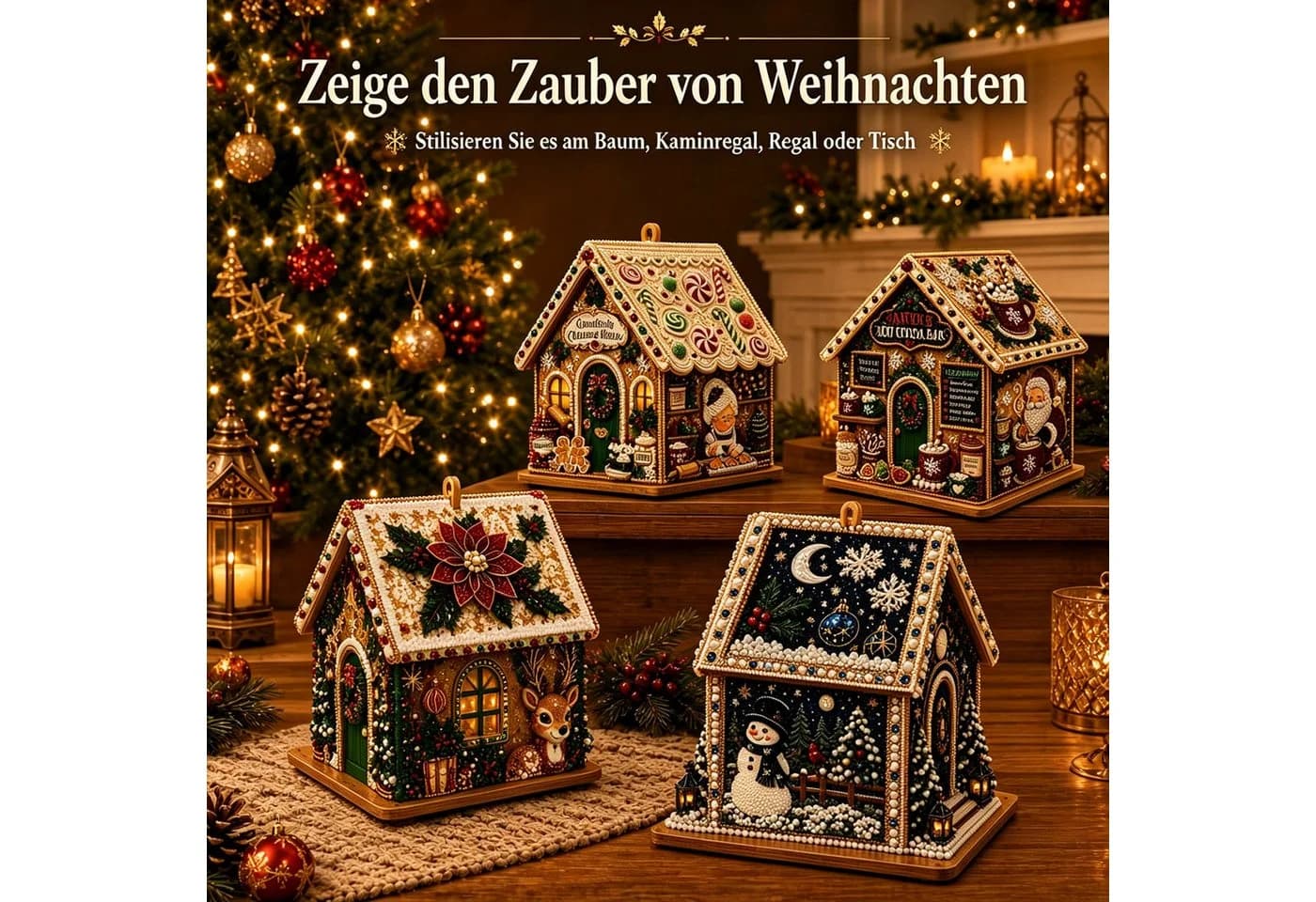 CLTYQ DIY-Diamantmalerei-Set 3D-Weihnachtshaus Bunt