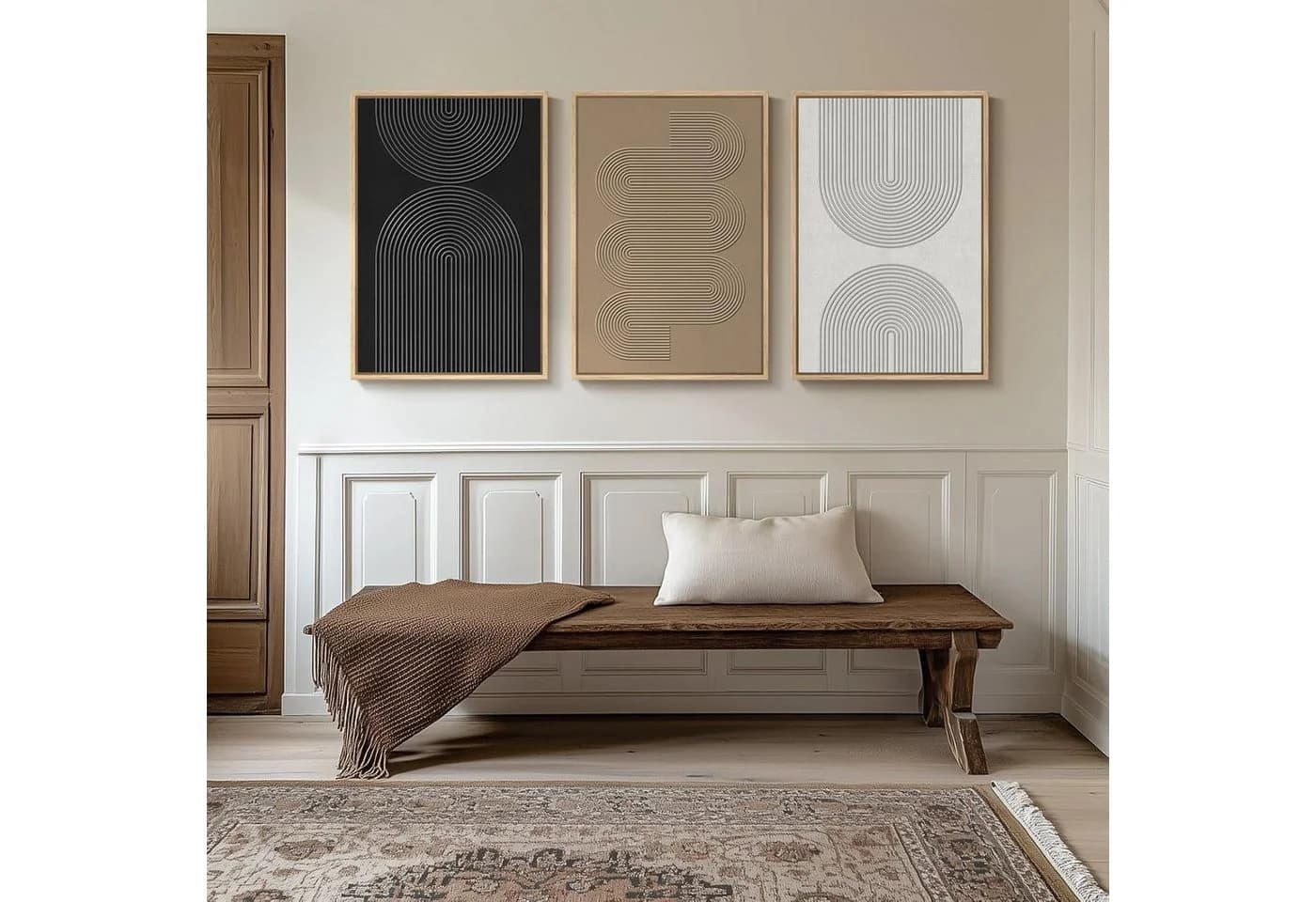 Zyronn Leinwandbild 3-teilig Schwarz/Weiß/Gold Minimalistisch
