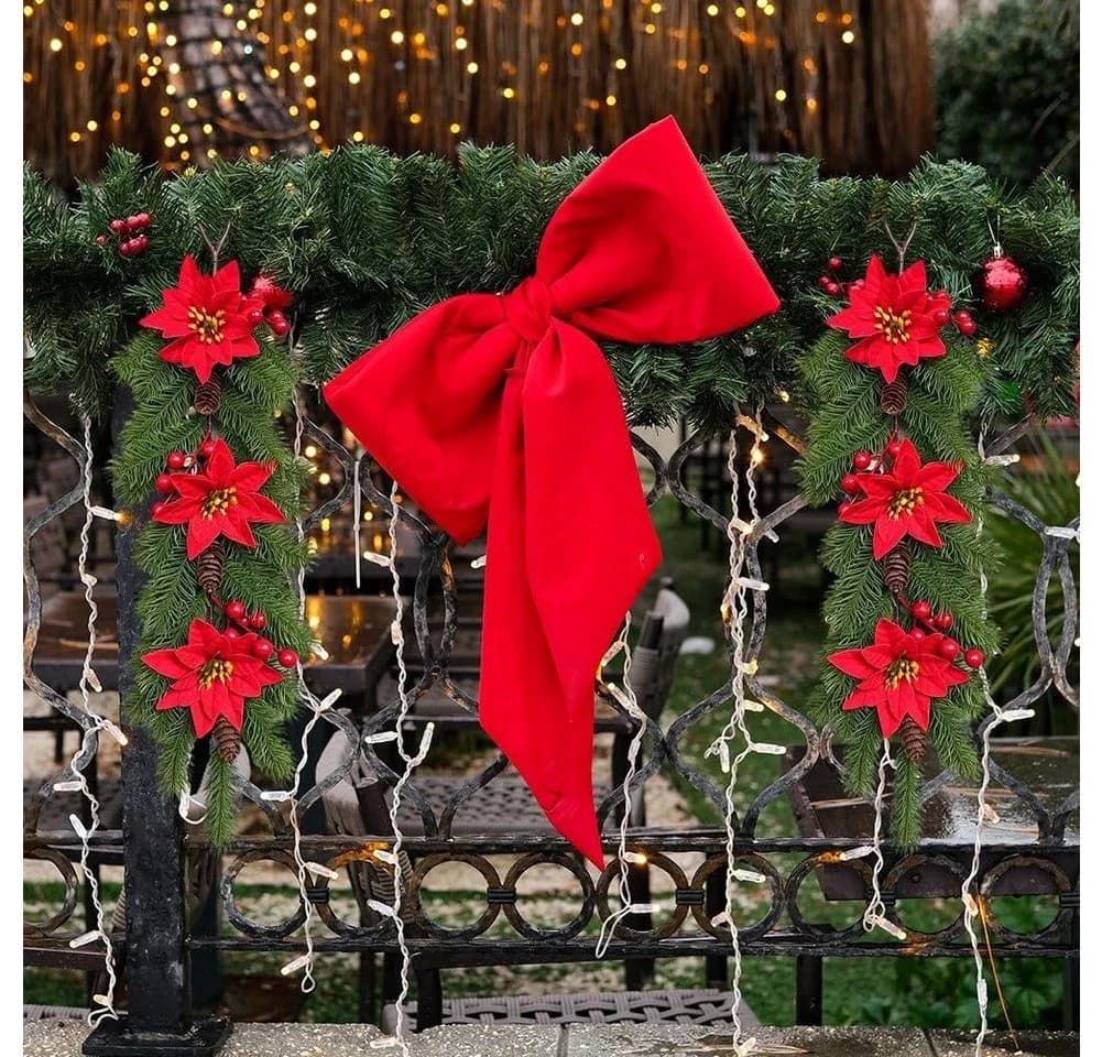 Bomiclss Weihnachts-Girlande Grün/Rot 4-tlg. Künstlicher Blumenkranz
