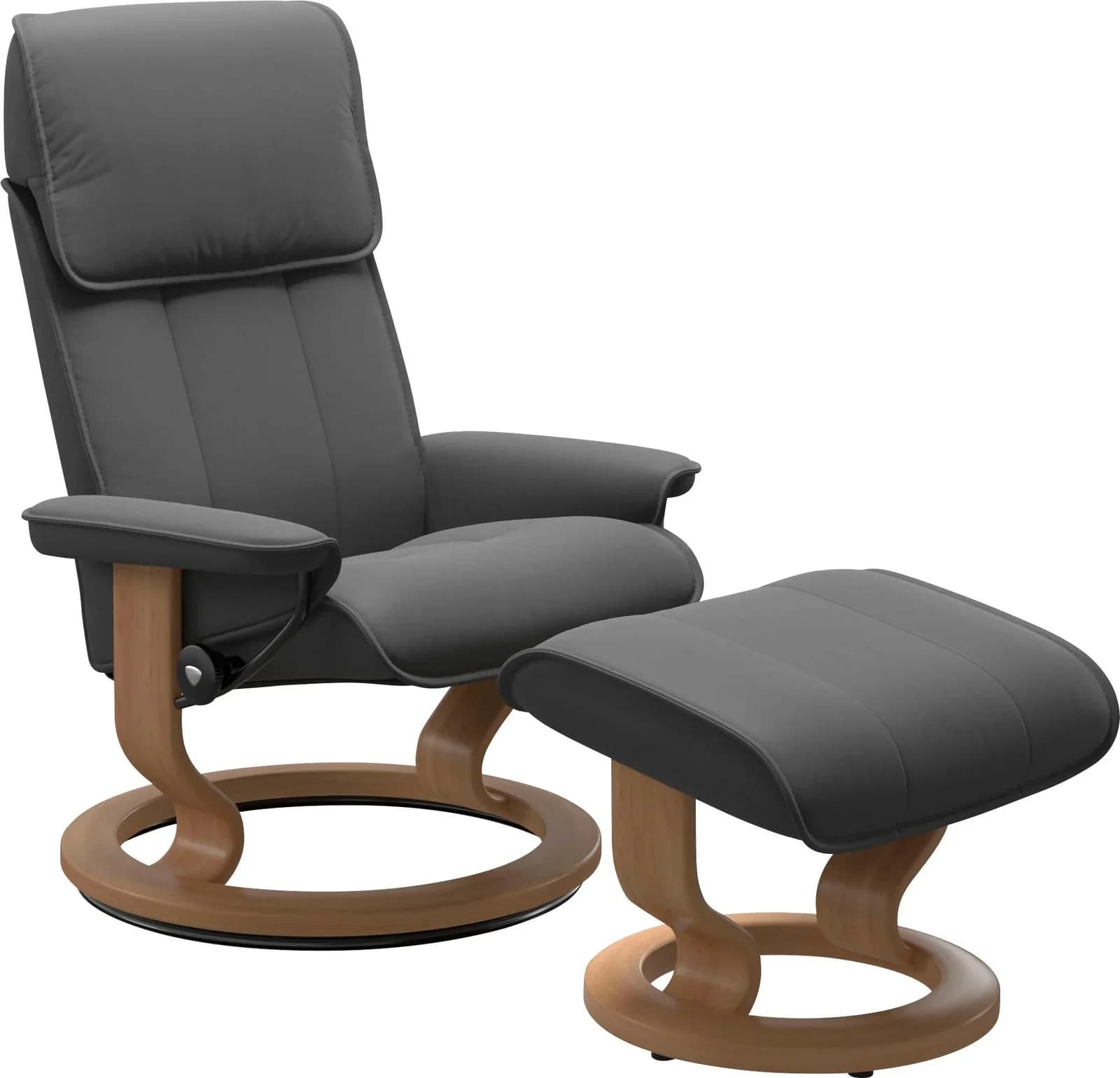 Stressless Admiral Fußhocker Grau BATICK Leder Classic Base Eiche