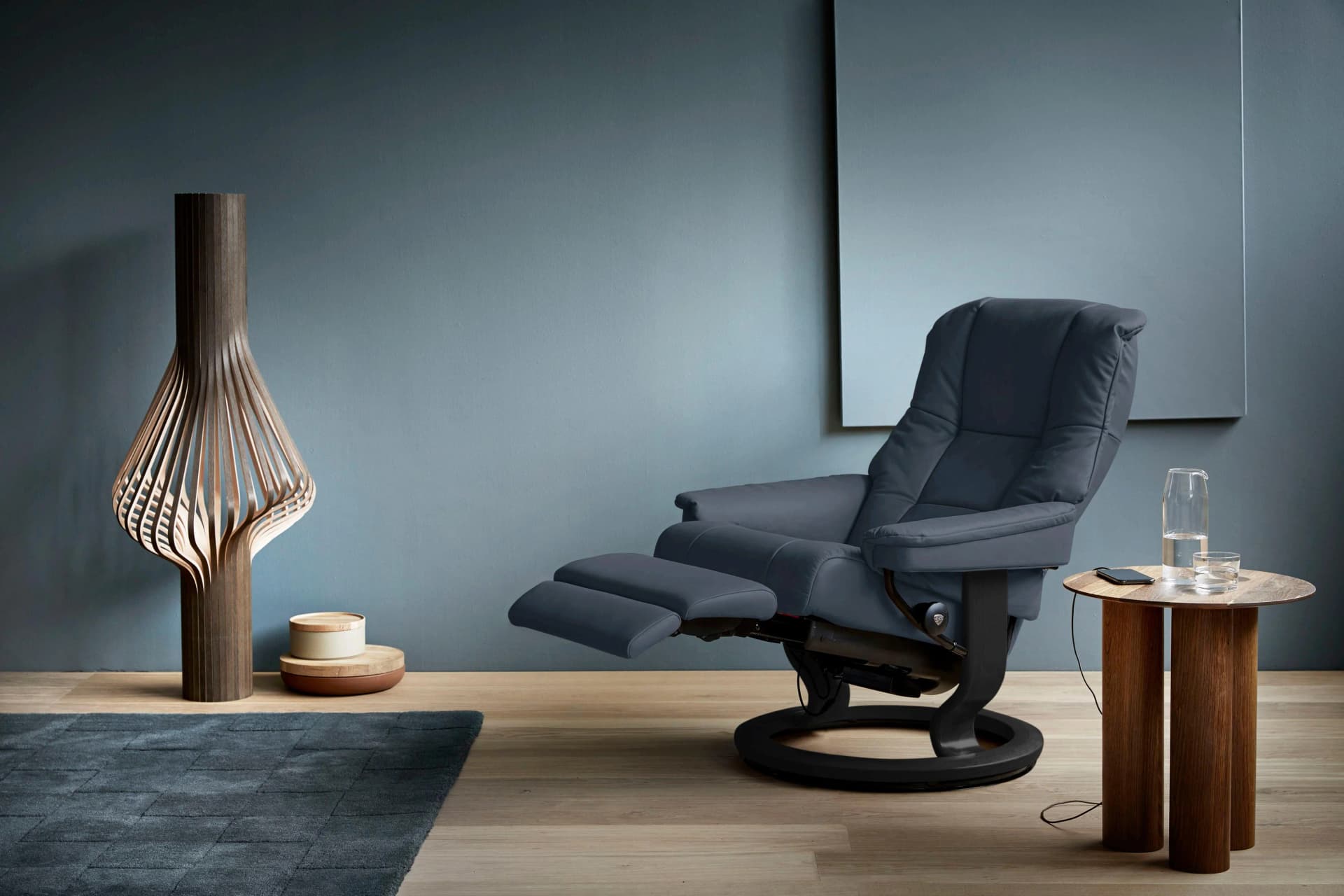 STRESSLESS Relaxsessel Mayfair Blau Leder Classic Base