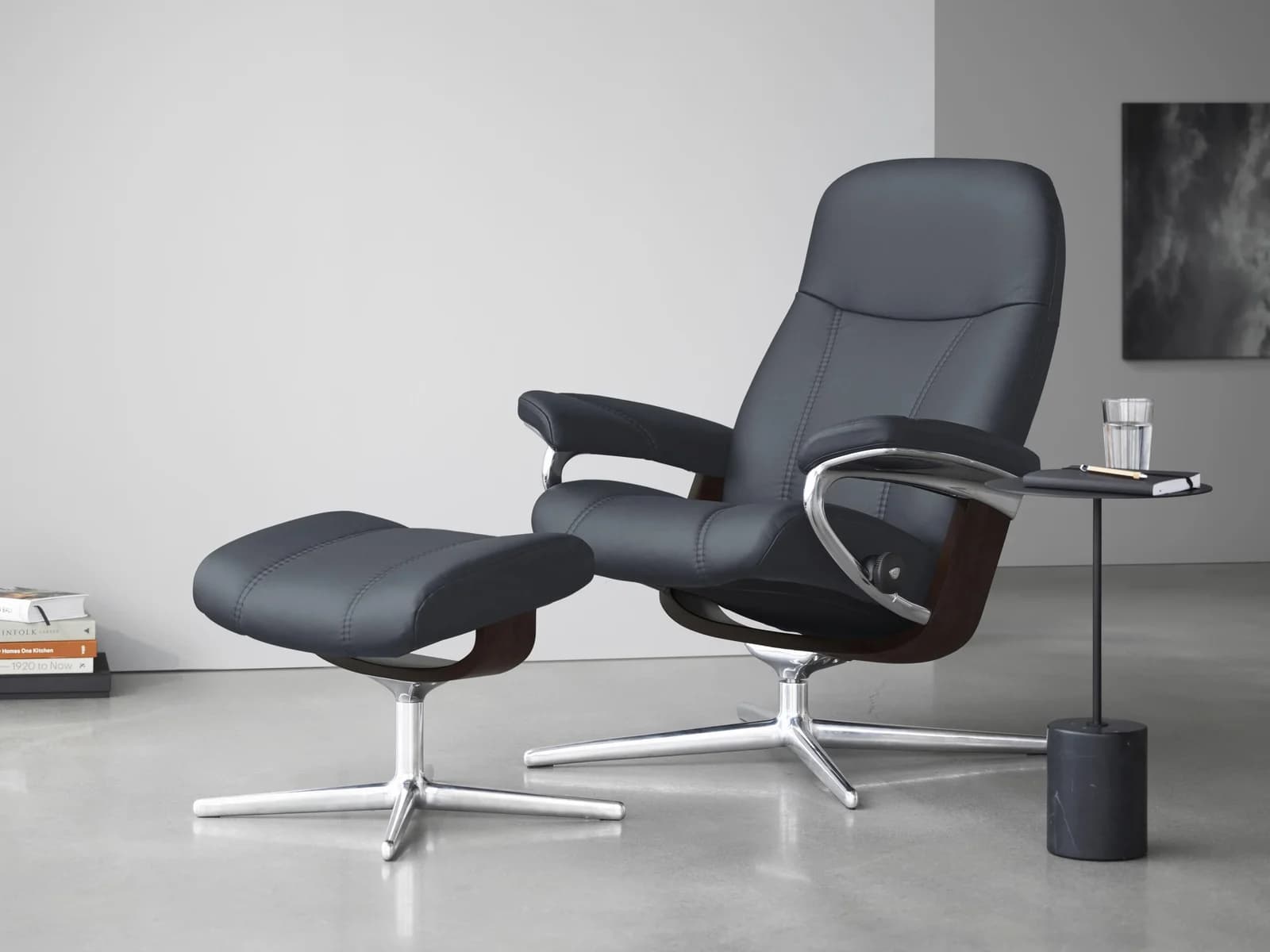 Fußhocker STRESSLESS Consul Blau Leder BATICK