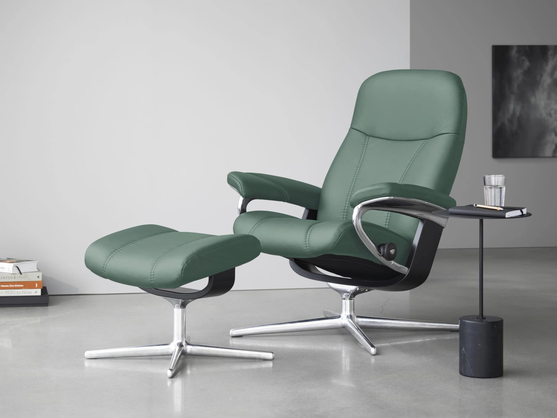 STRESSLESS Fußhocker Consul aqua grün PALOMA Leder Cross Base
