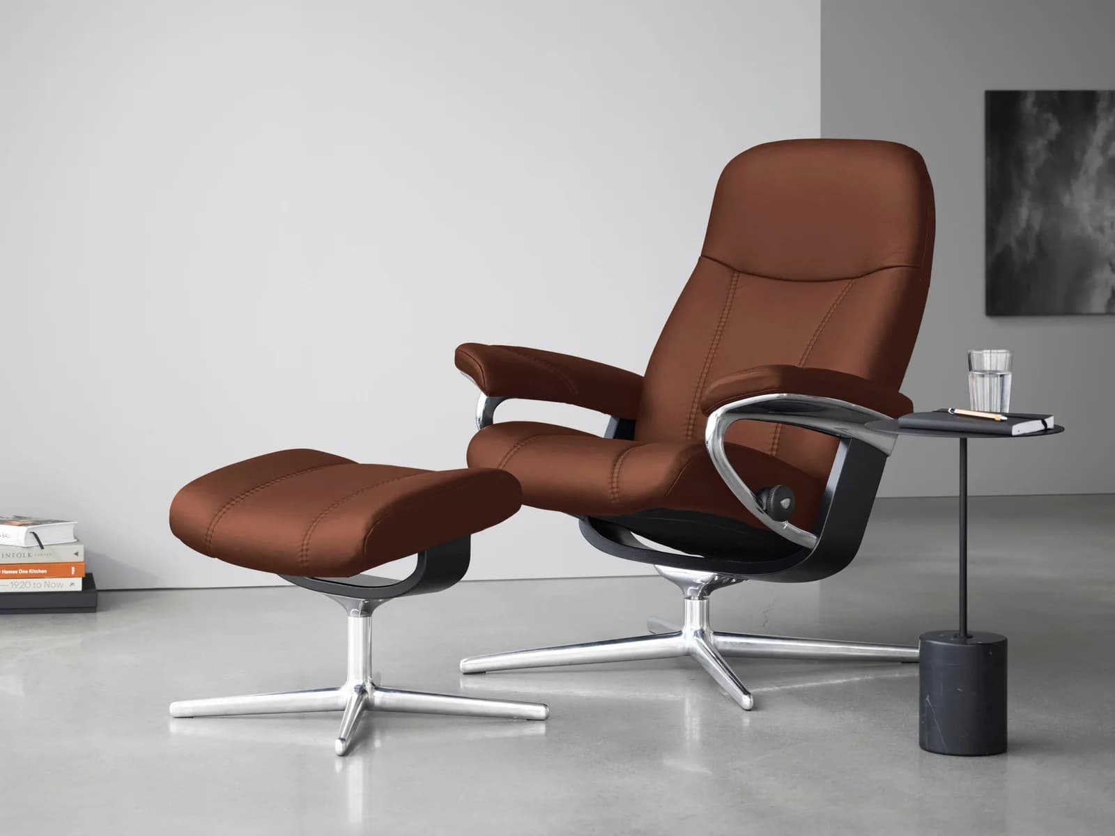 Relaxsessel STRESSLESS Consul braun Leder mit Hocker