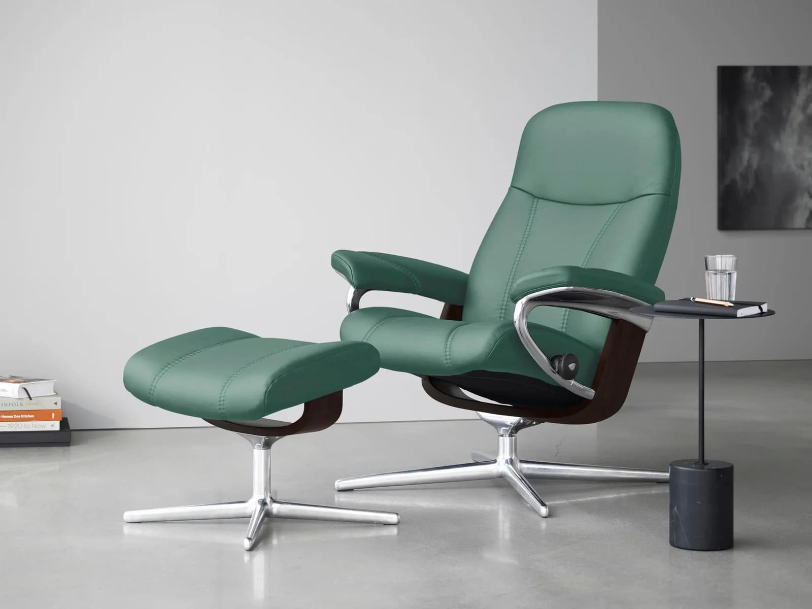 STRESSLESS Relaxsessel Consul Grün Leder PALOMA mit Hocker