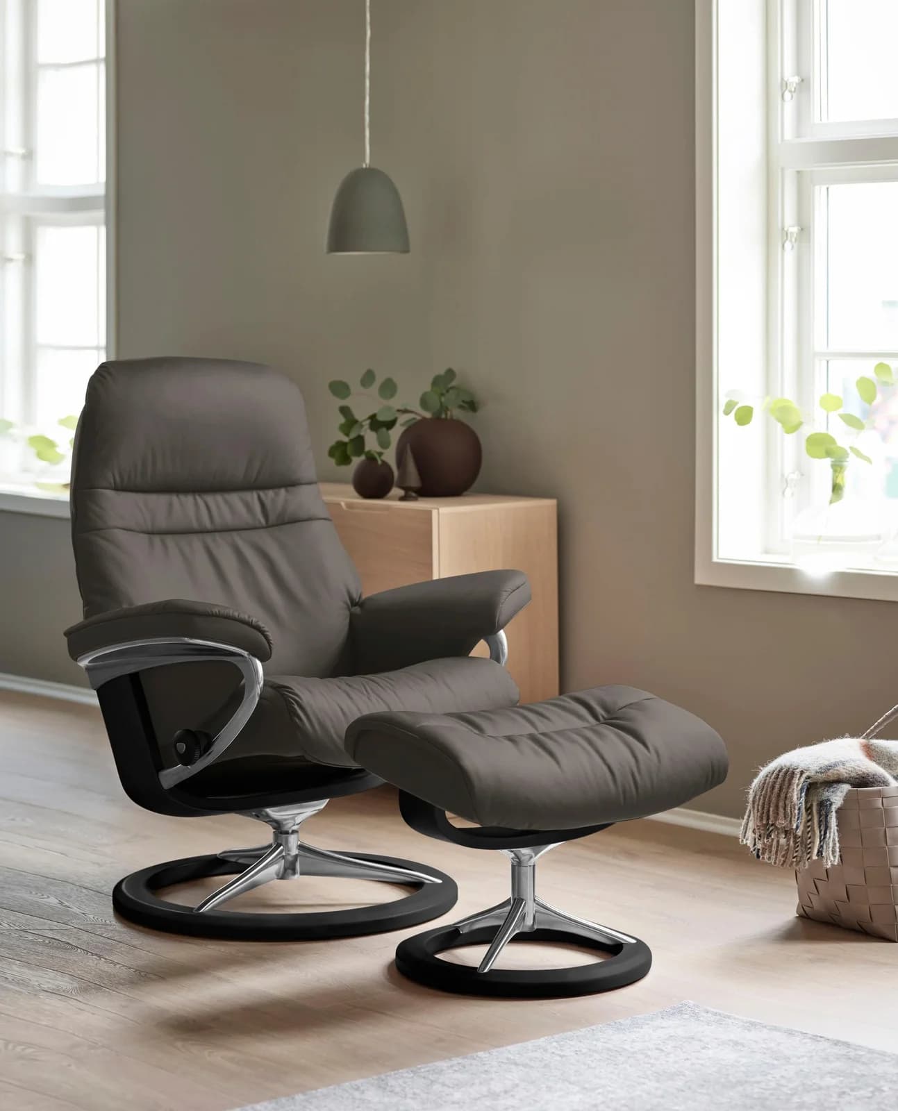 STRESSLESS Relaxsessel Sunrise grau Leder Signature Base