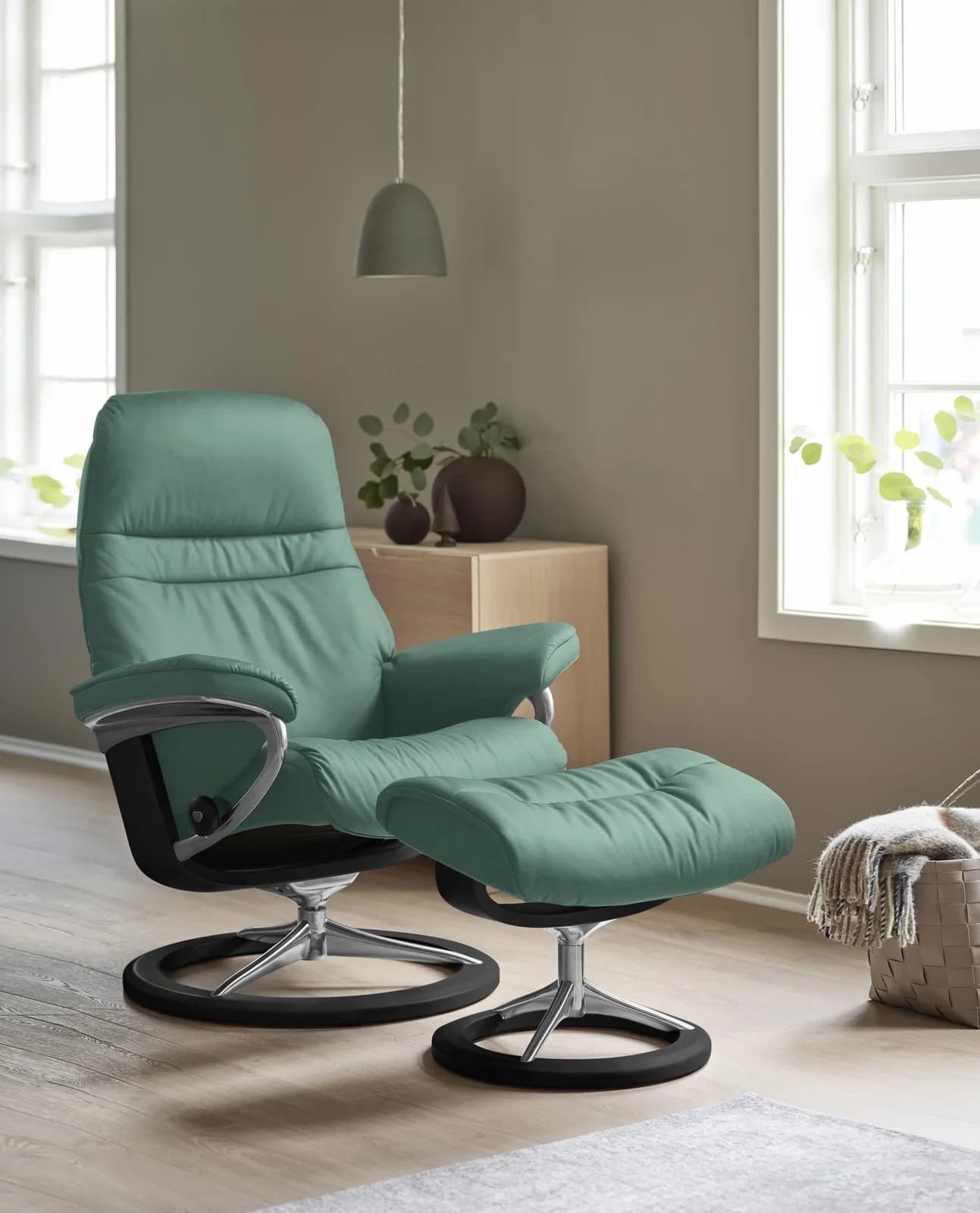 STRESSLESS Sunrise Relaxsessel aqua grün Leder Signature Base