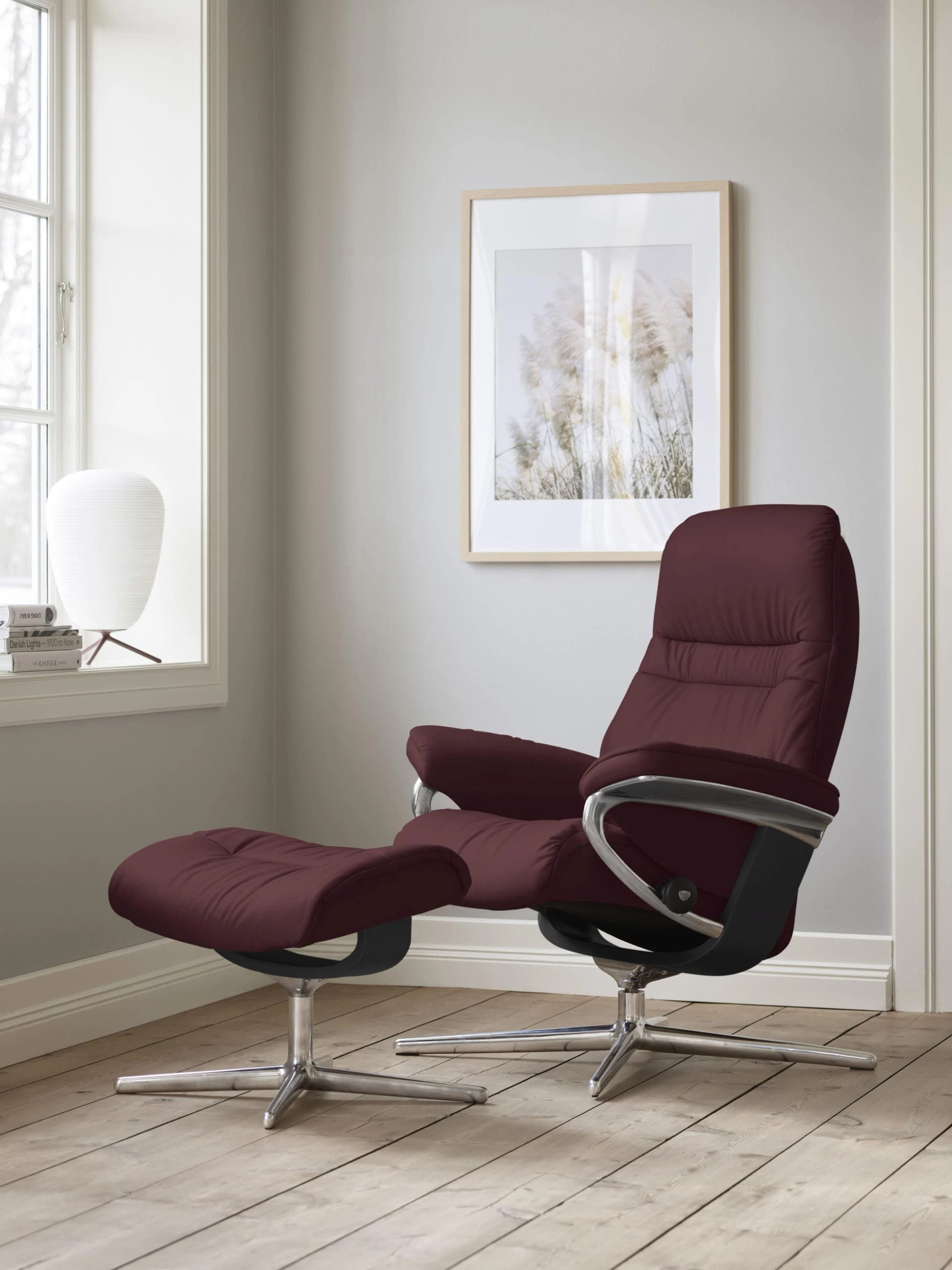 Fußhocker STRESSLESS Sunrise Grau Leder BATICK mit Cross Base