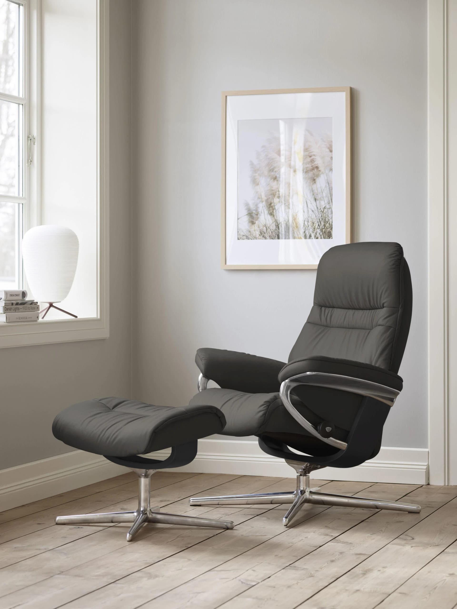 STRESSLESS Sunrise Fußhocker Grau PALOMA Leder Cross Base