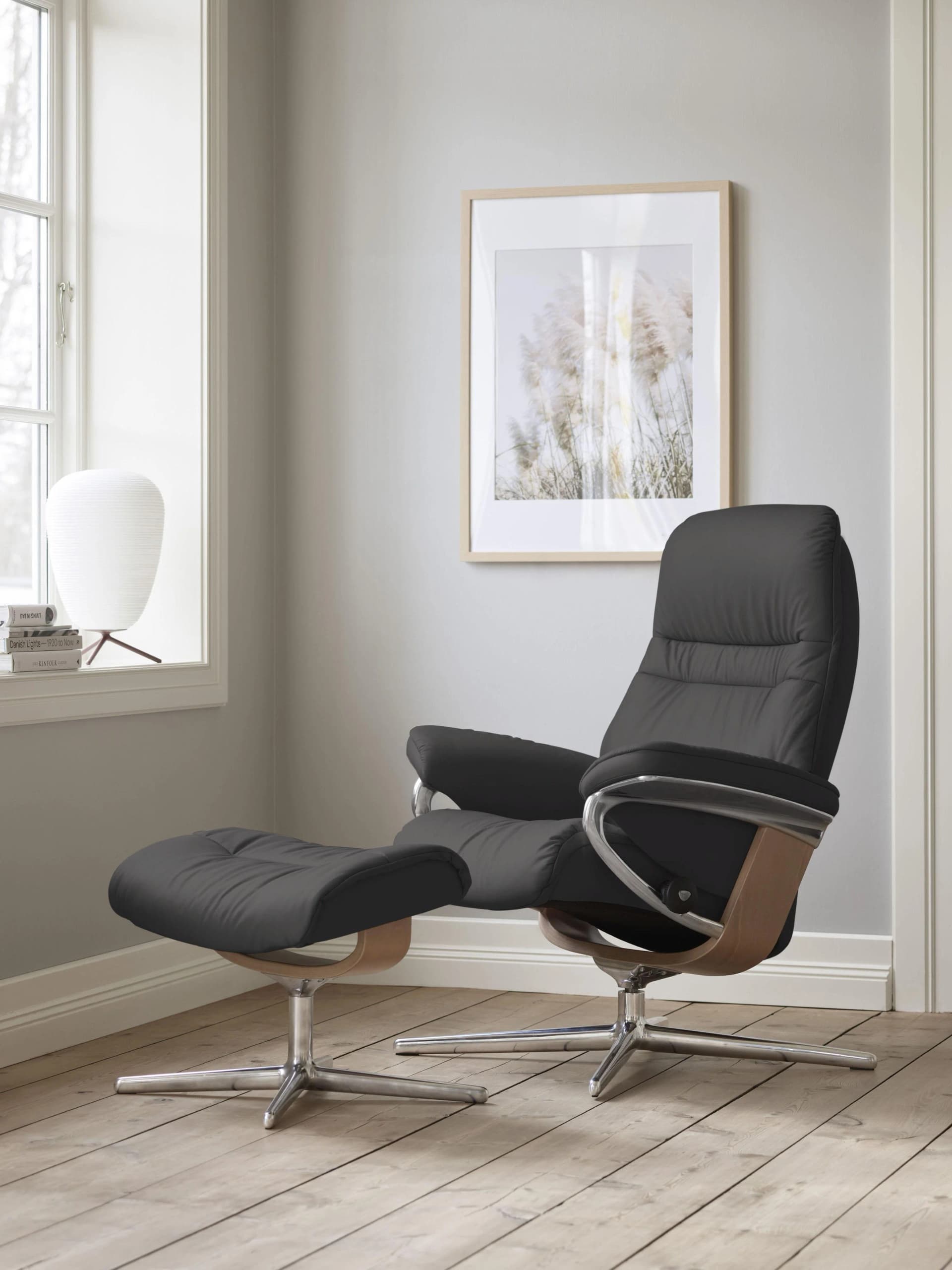 STRESSLESS Sunrise Fußhocker Grau Leder PALOMA Cross Base