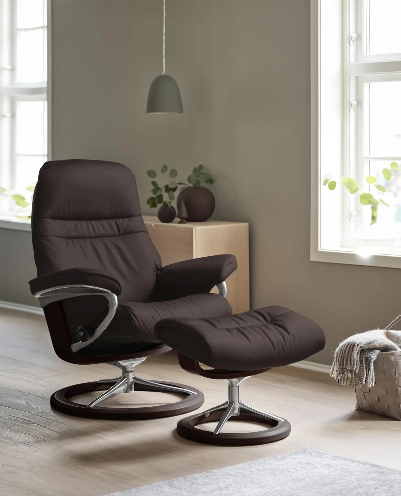 STRESSLESS Relaxsessel Sunrise Set mit Hocker Leder Braun Signature Base
