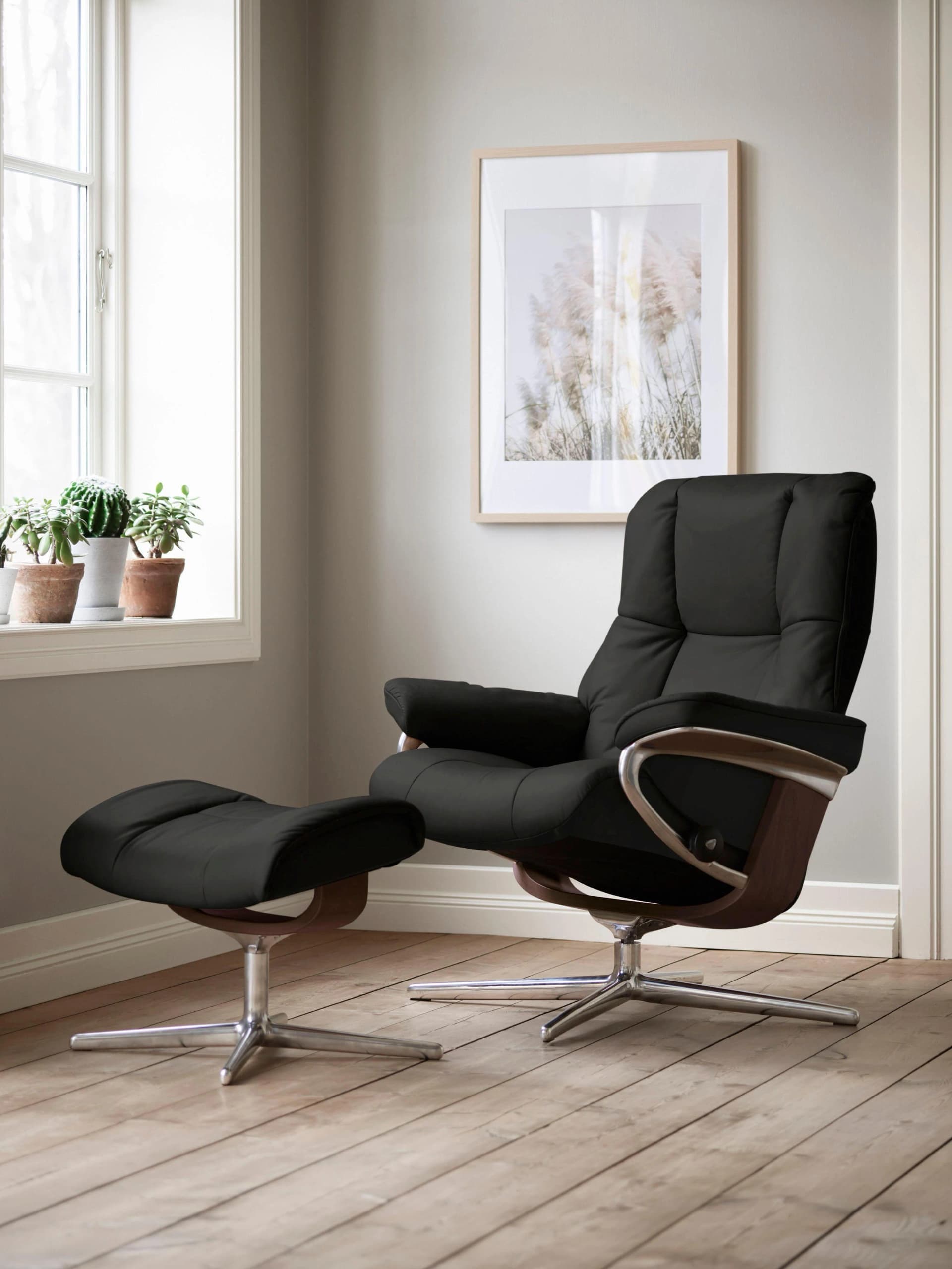 Relaxsessel STRESSLESS Mayfair Schwarz Leder mit Hocker Cross Base
