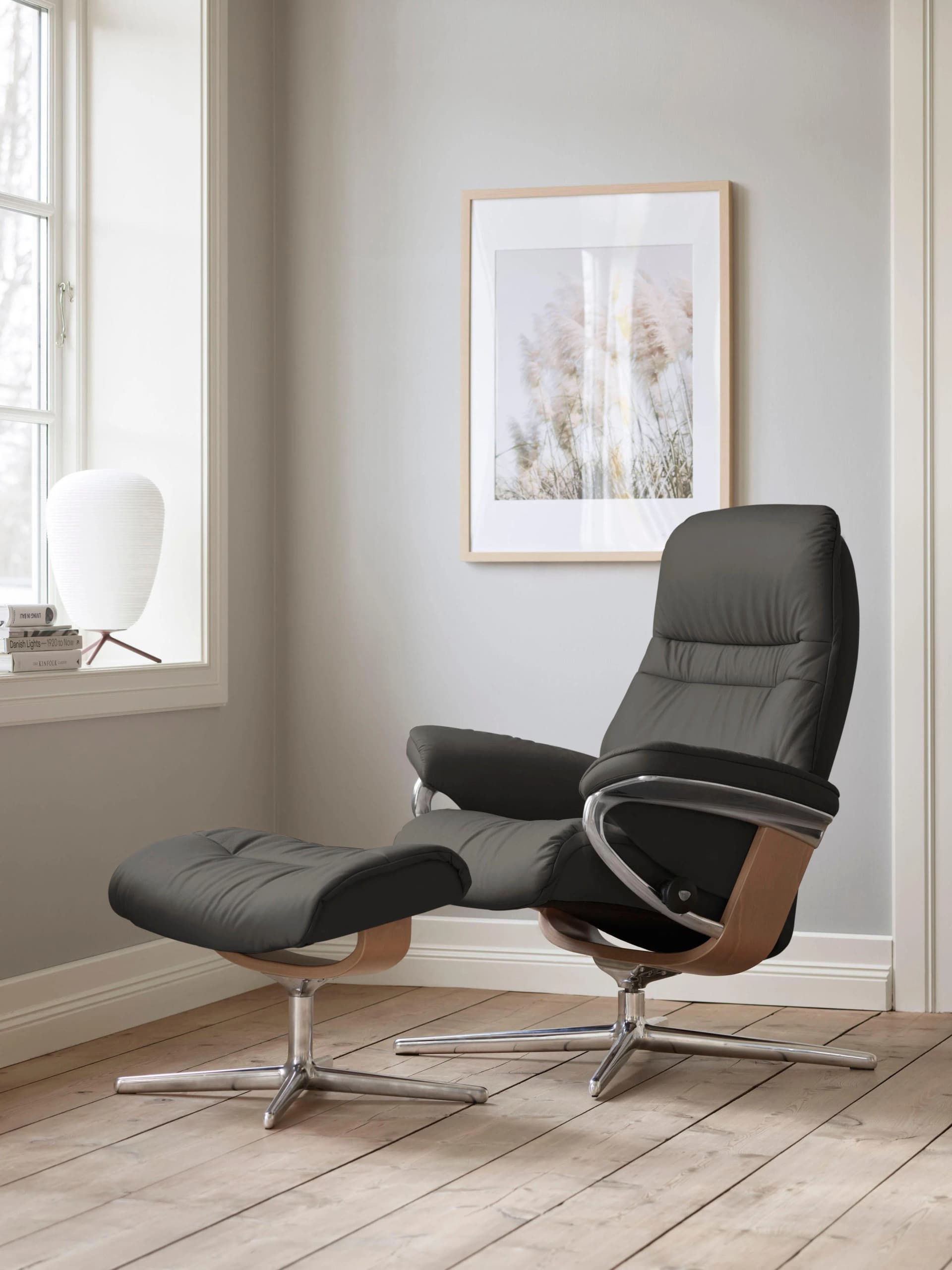 STRESSLESS Sunrise Relaxsessel Grau Leder PALOMA mit Hocker