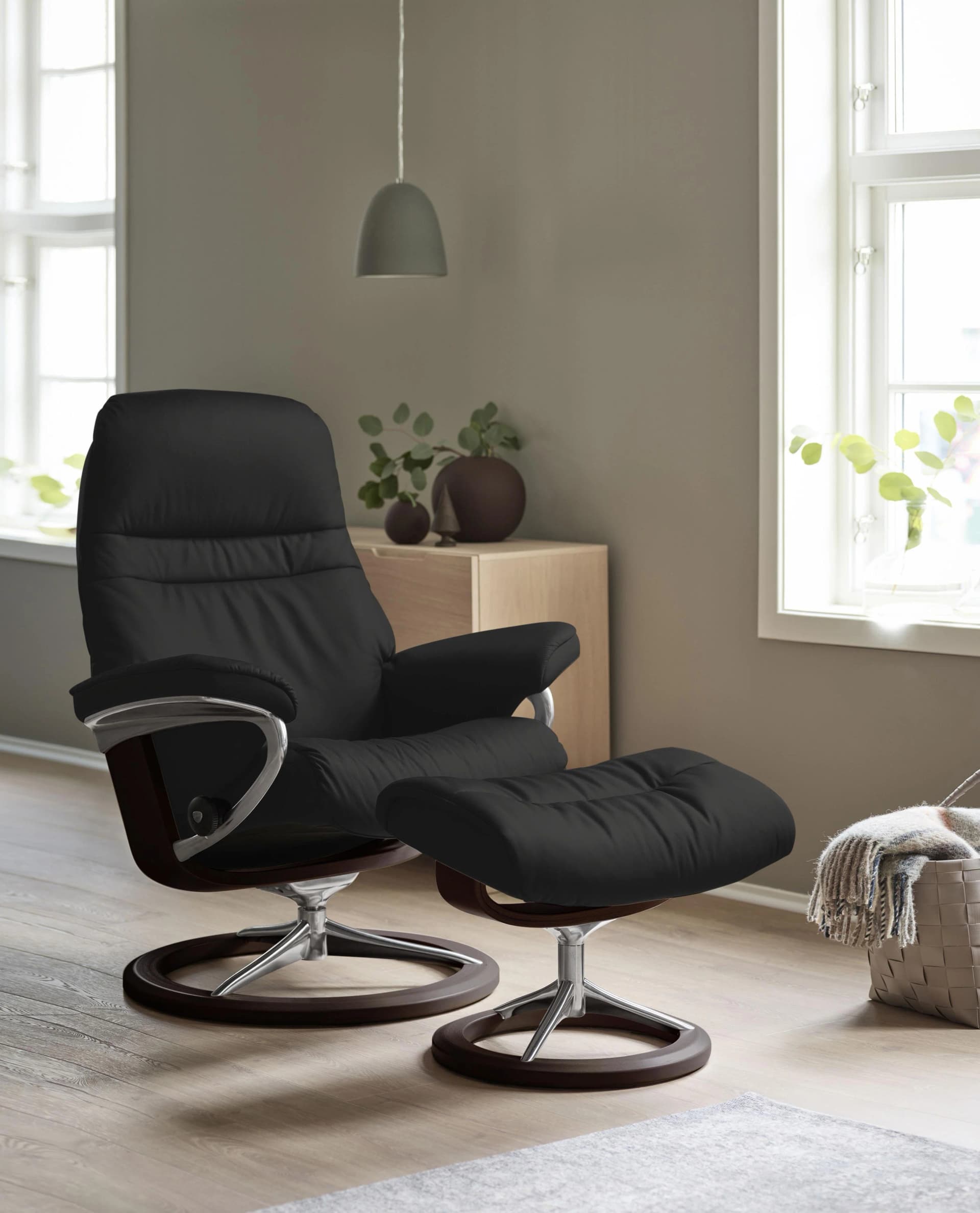 STRESSLESS Relaxsessel Sunrise Schwarz Leder PALOMA Signature Base
