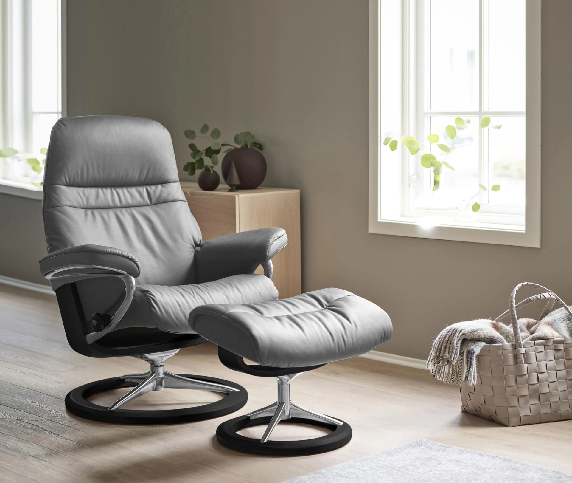 Stressless Sunrise Fußhocker Grau Leder BATICK