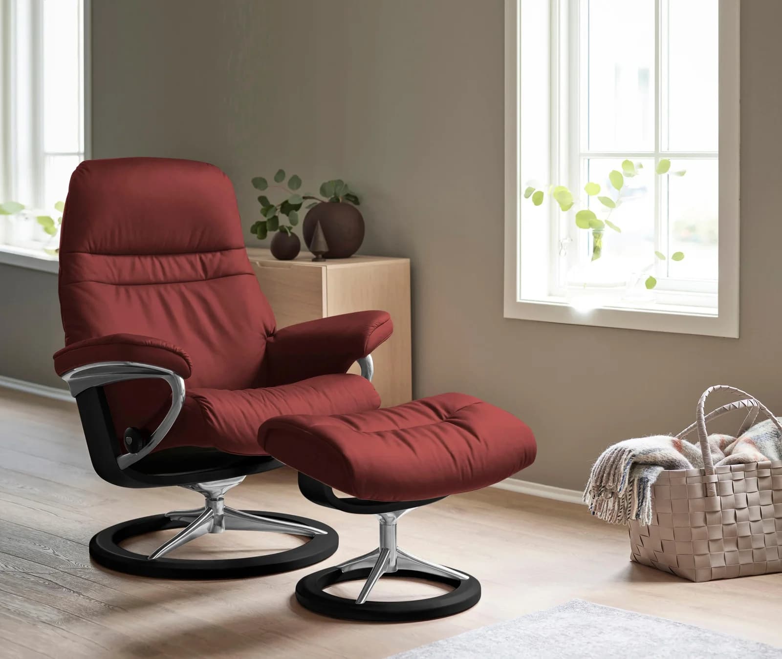 Stressless Fußhocker Sunrise Cherry Leder PALOMA Signature Base