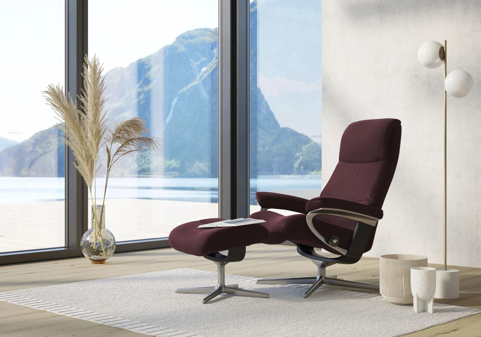 STRESSLESS Relaxsessel View Bordeaux Leder mit Hocker