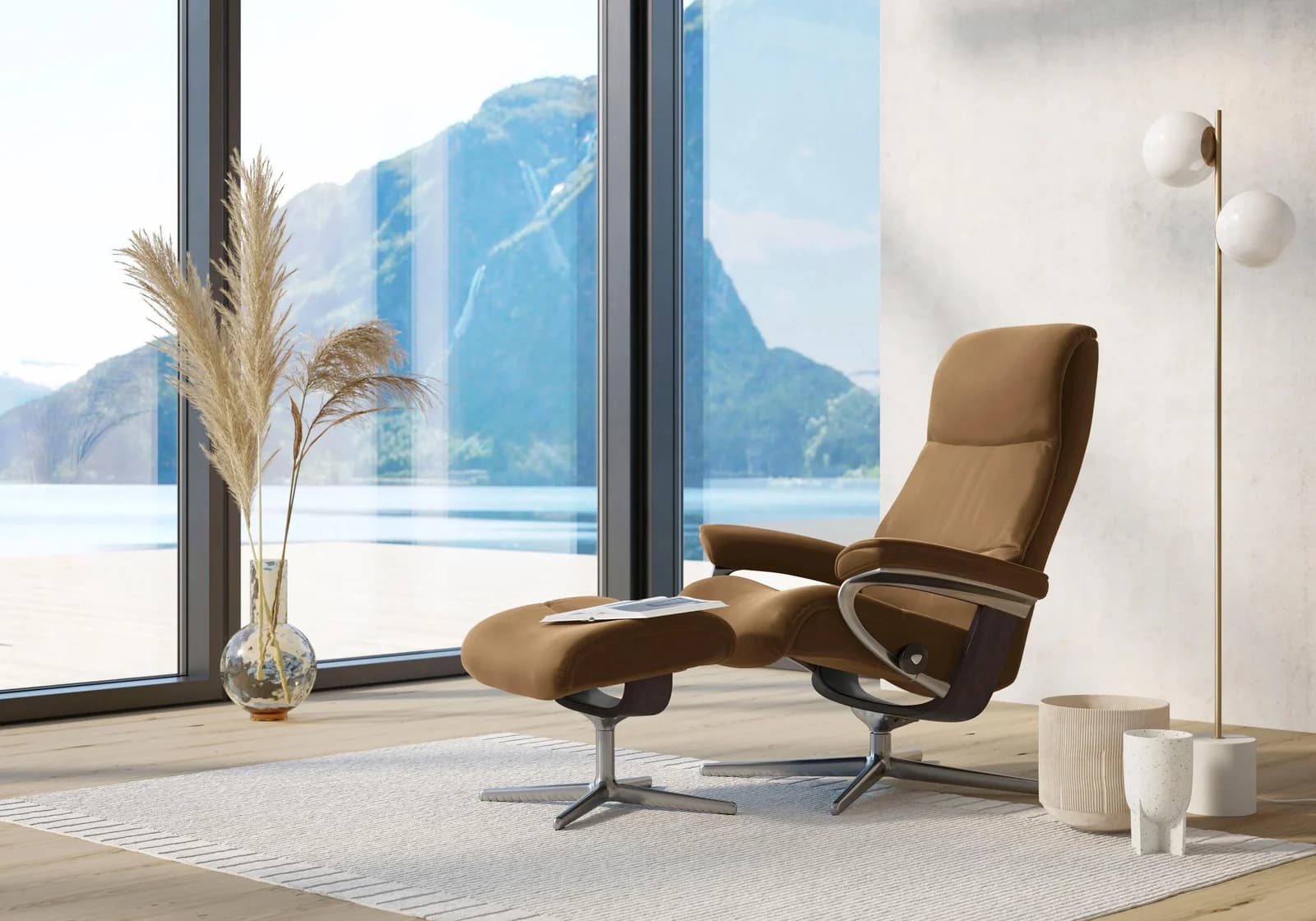 STRESSLESS View Relaxsessel Taupe Paloma Leder mit Hocker