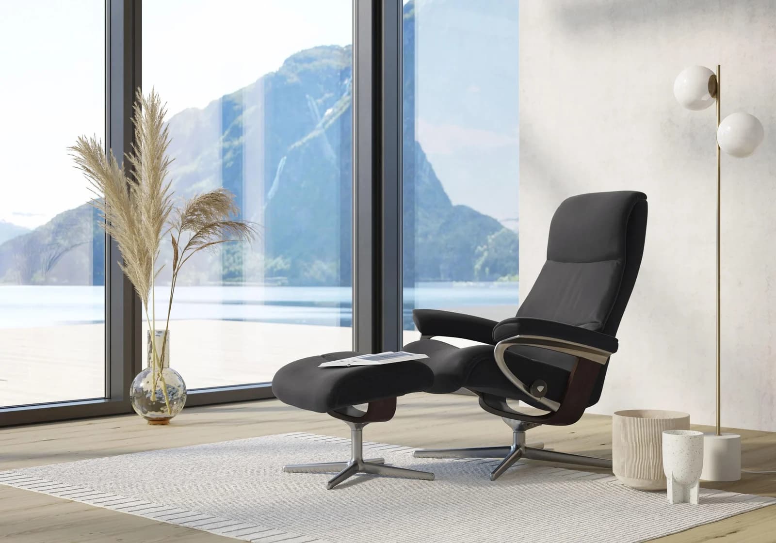 STRESSLESS Relaxsessel View grau Leder PALOMA mit Hocker