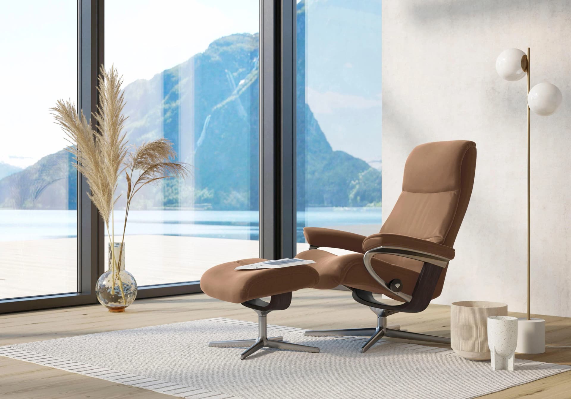 STRESSLESS Relaxsessel View Braun Leder BATICK mit Hocker