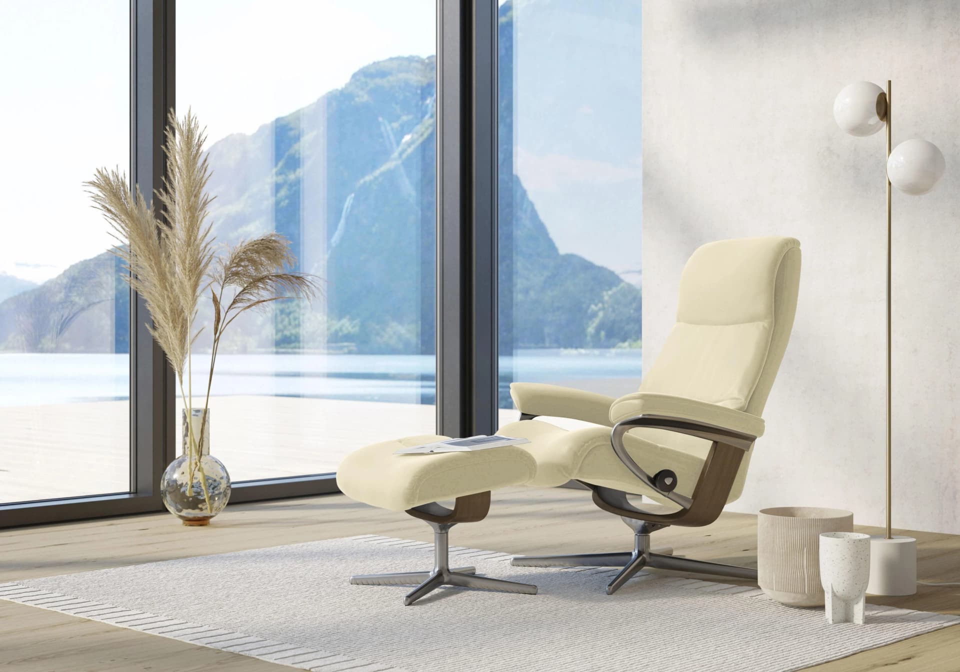 STRESSLESS Relaxsessel View Beige Leder PALOMA mit Hocker