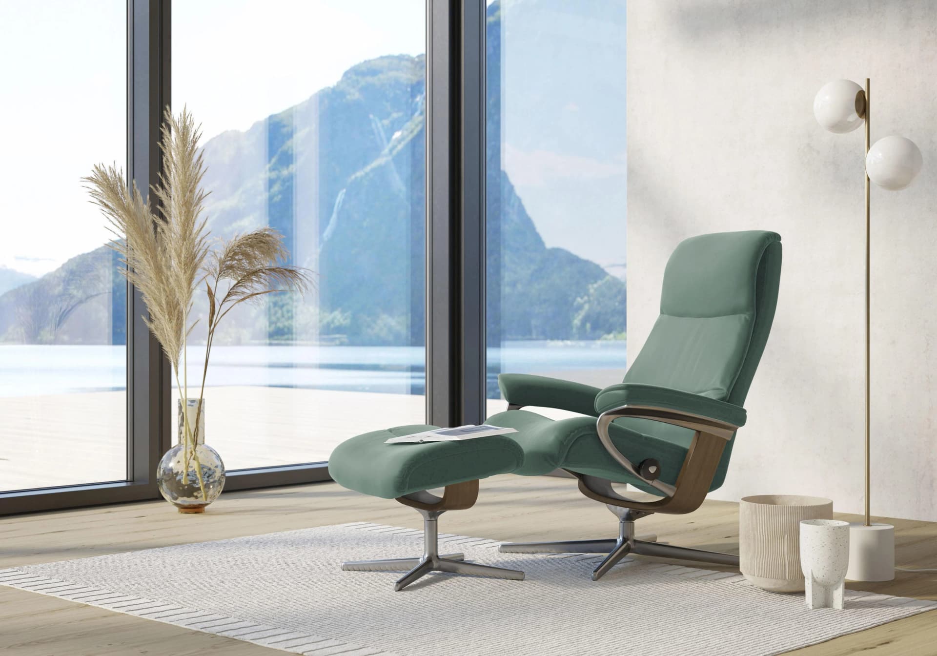 STRESSLESS Relaxsessel View aqua grün PALOMA Leder mit Hocker